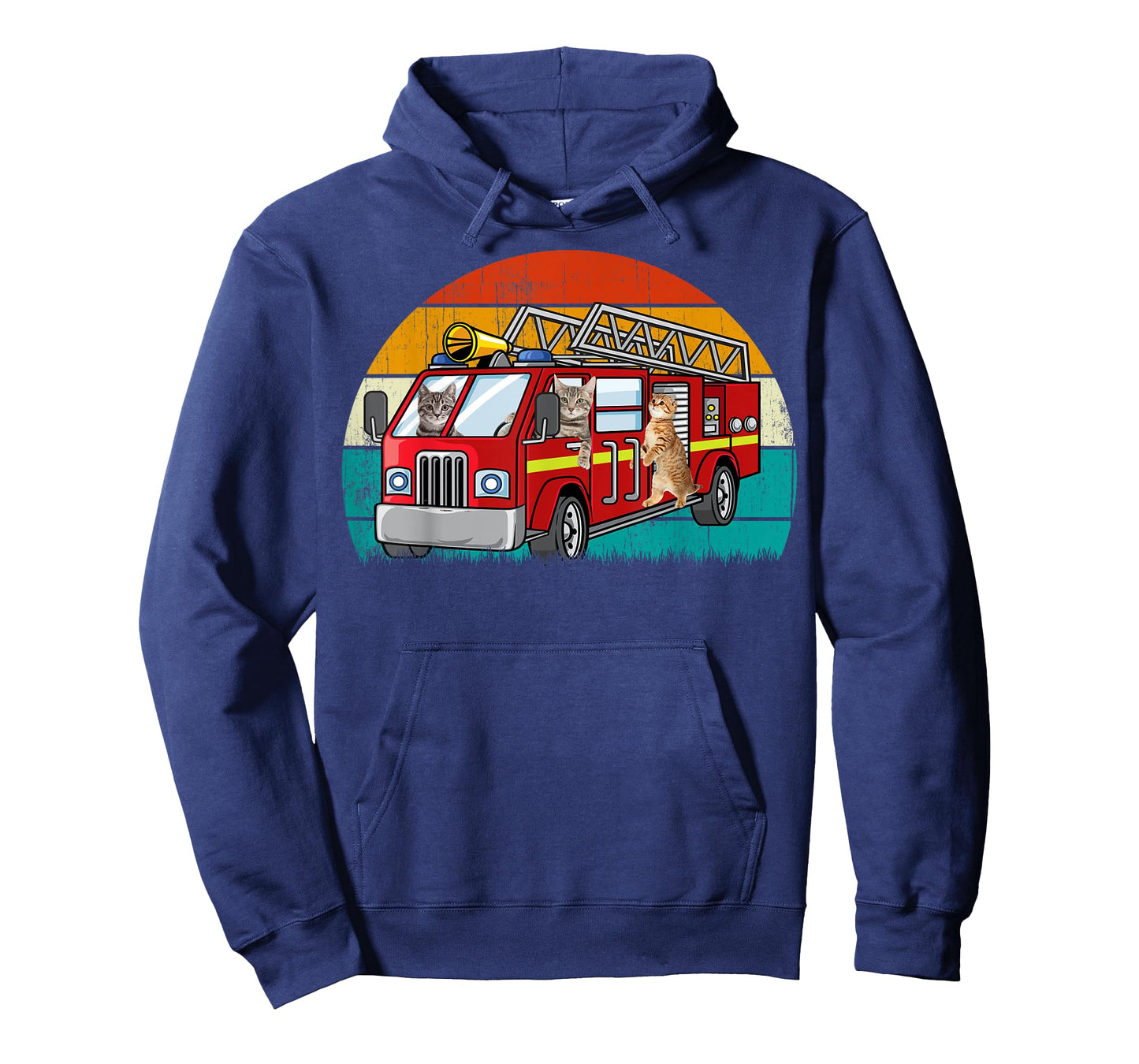 Vintage Retro Style Sunset rescue Engine Cat Firefighter T-Shirt