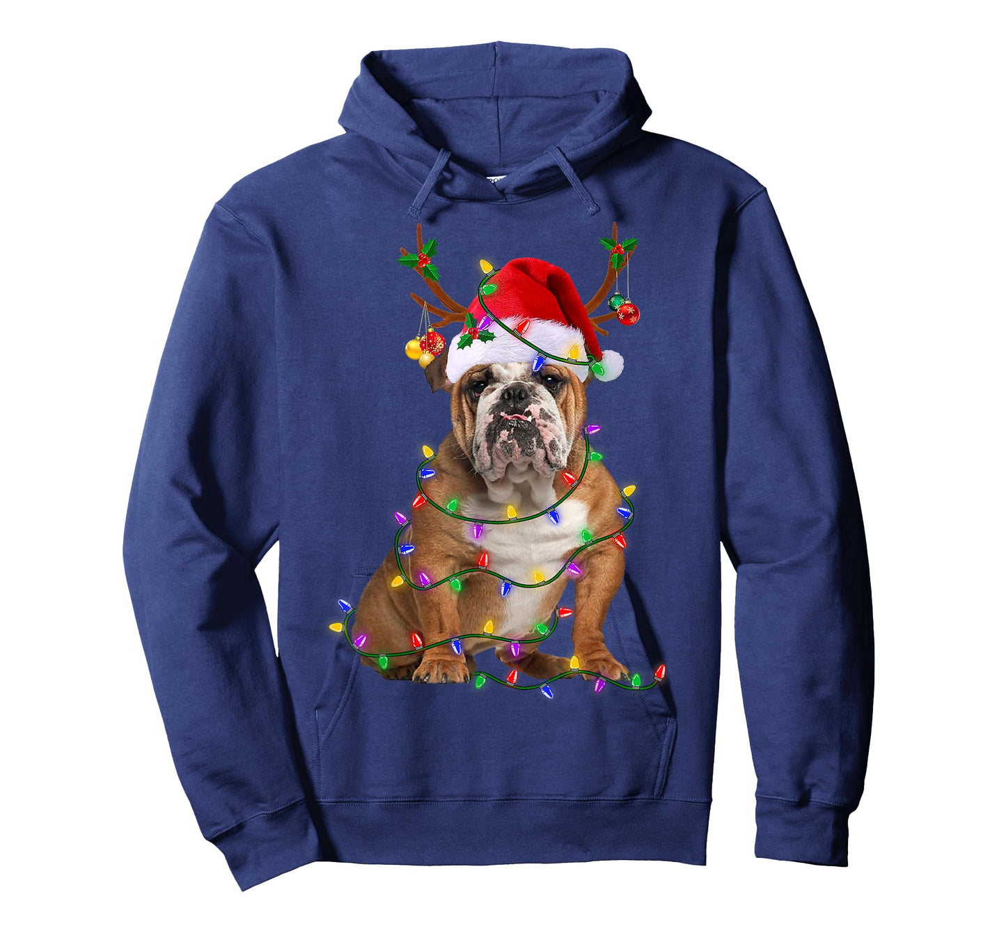 Funny English Bulldog Dog Tree Christmas Lights Xmas Pajama T-Shirt for Men Women Kids