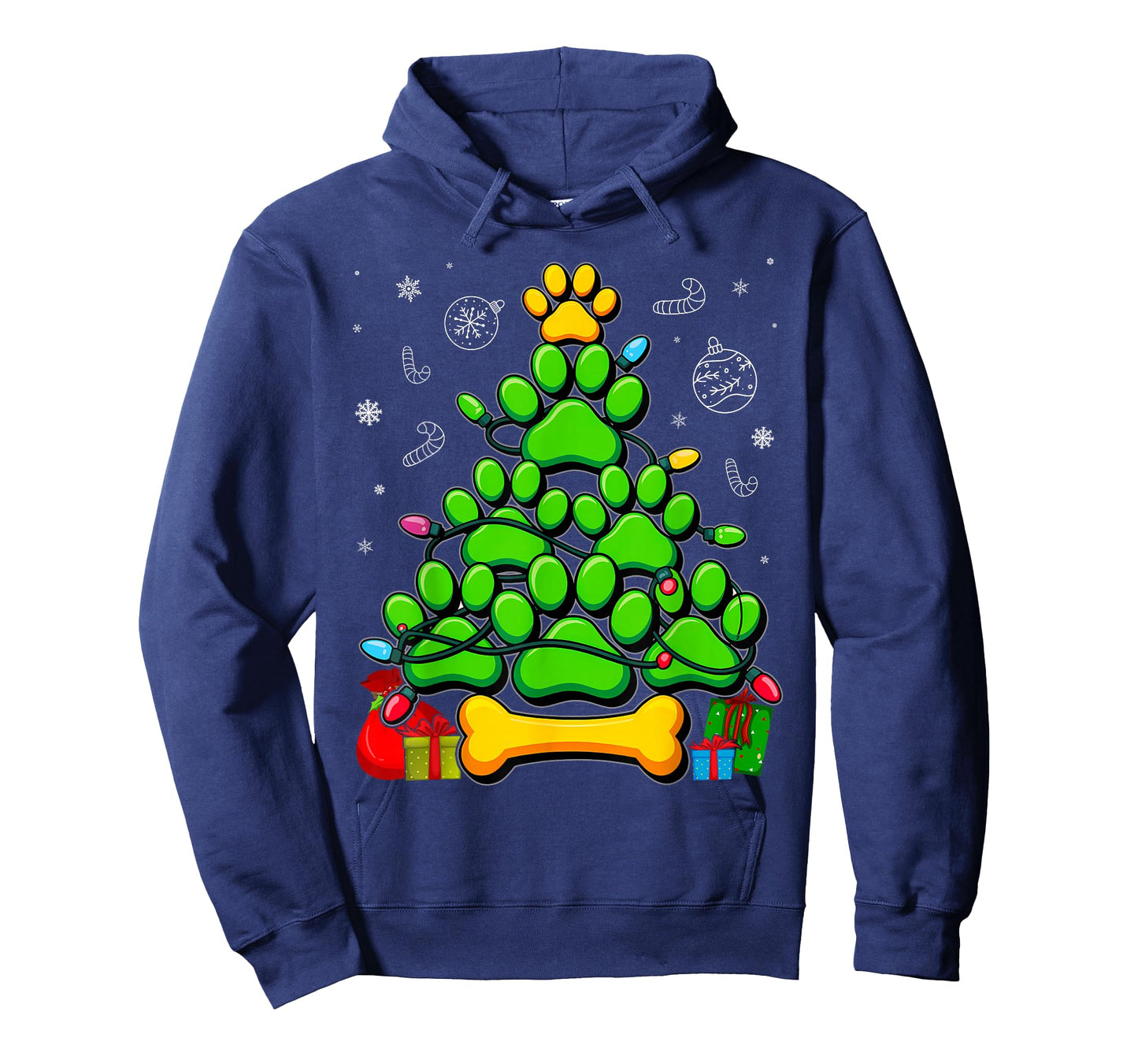 Lovers Cute and Funny Dog Paws Prints Tree Christmas T-Shirt