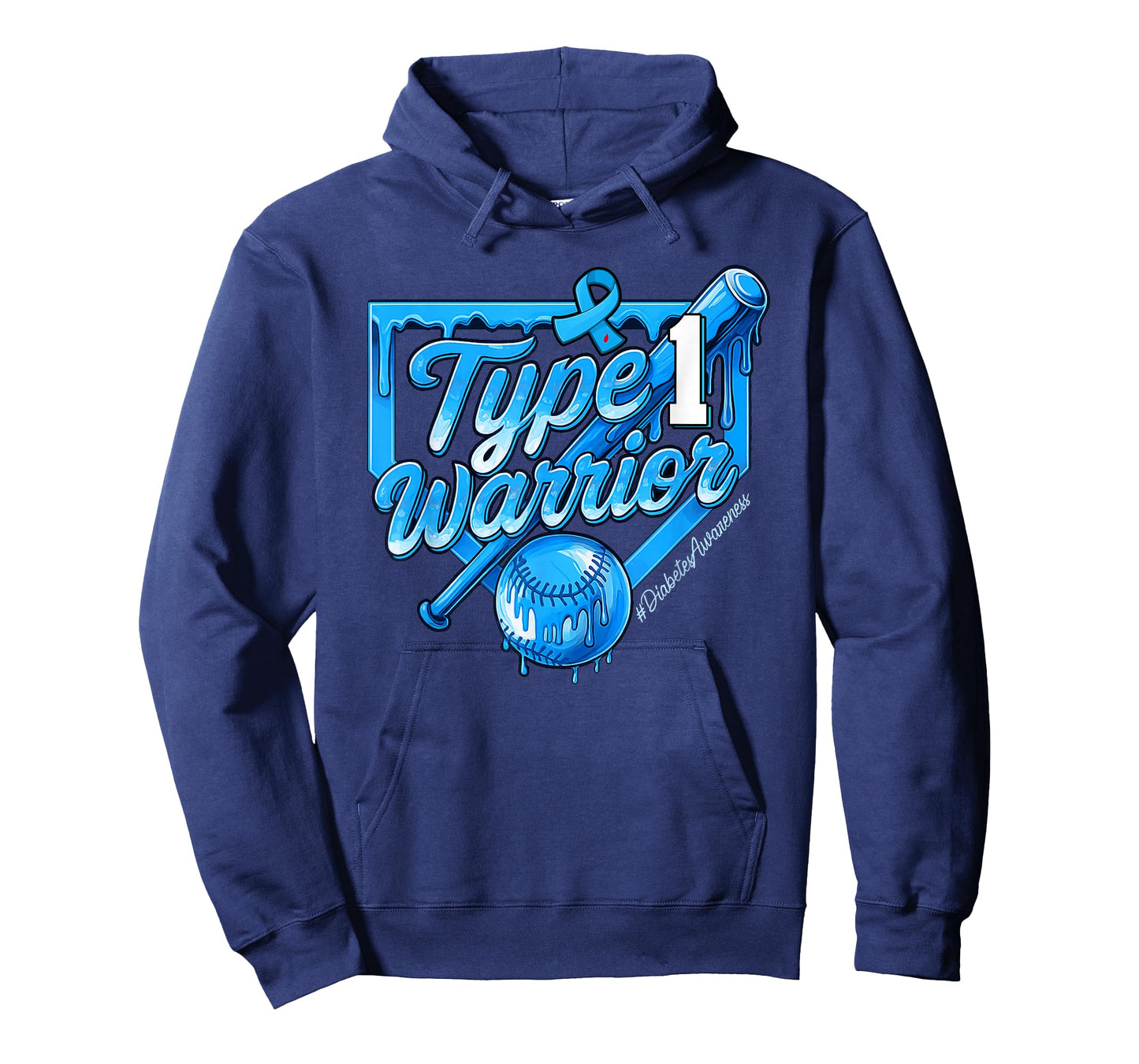 T1D Warrior Baseball Drip Boys Home Plate Blue Ribbon T-Shirt