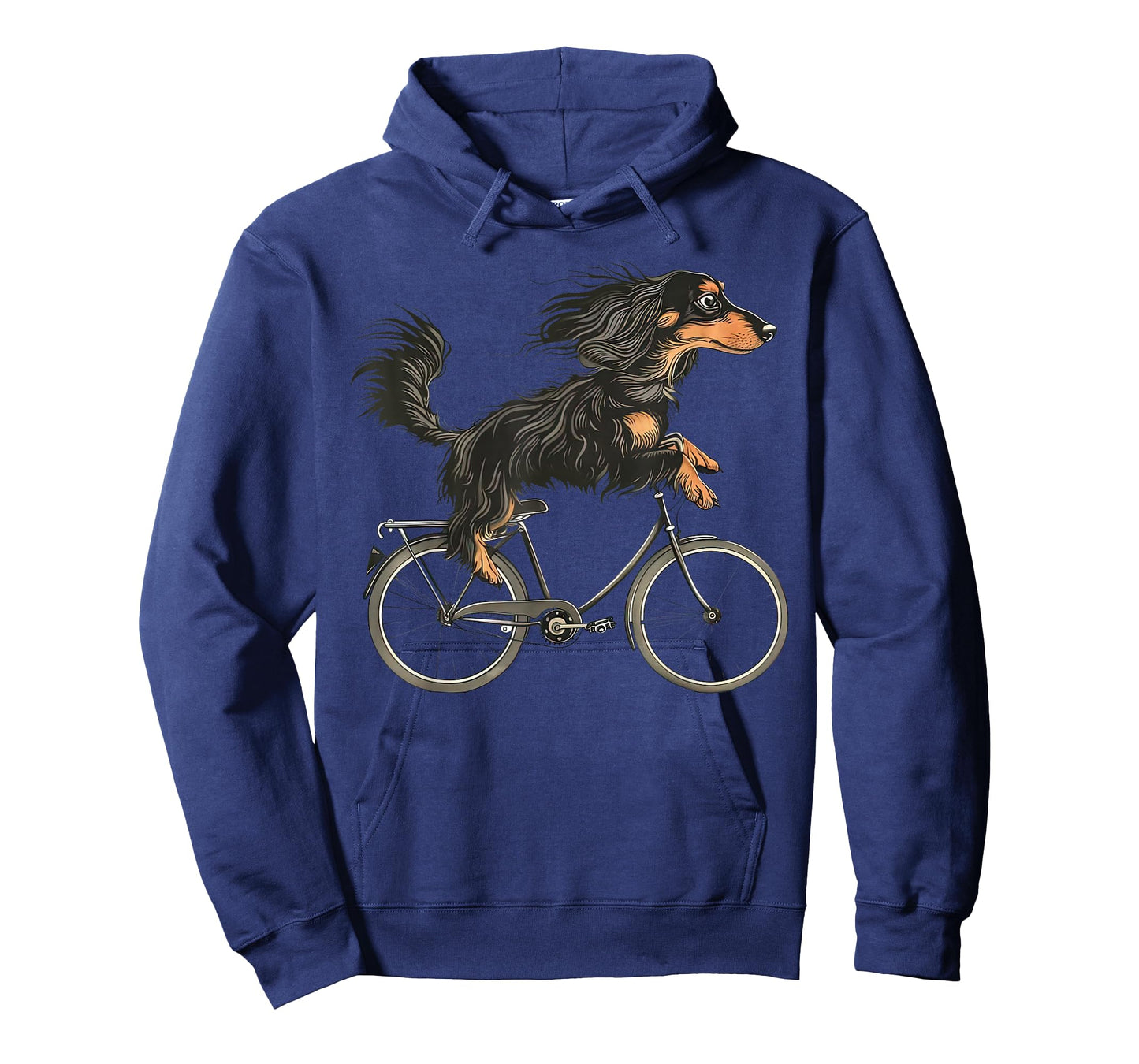 Vintage Long Haired Dachshund Riding A Bike Cycling Bicycle T-Shirt