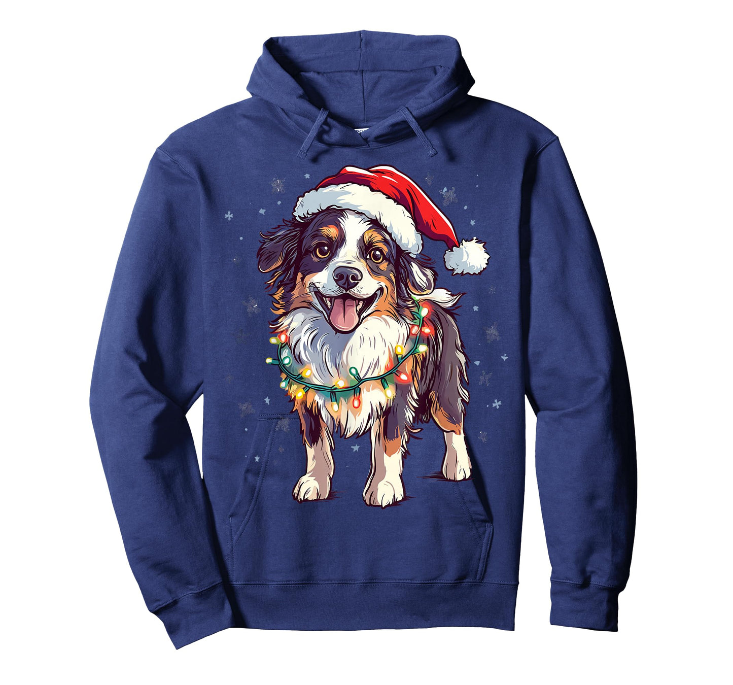 Australian Shepherd Santa Christmas Tree Lights Xmas Aussie T-Shirt