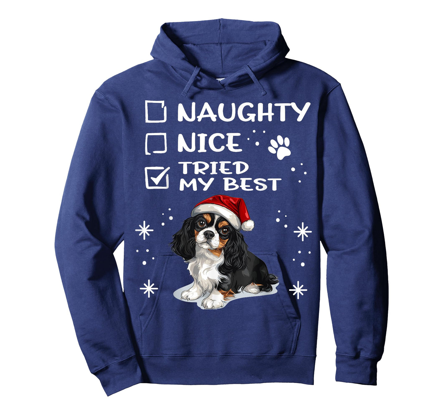 Cute Cavalier King Charles Spaniel Dog Christmas Naughty Men Women Kids T-Shirt