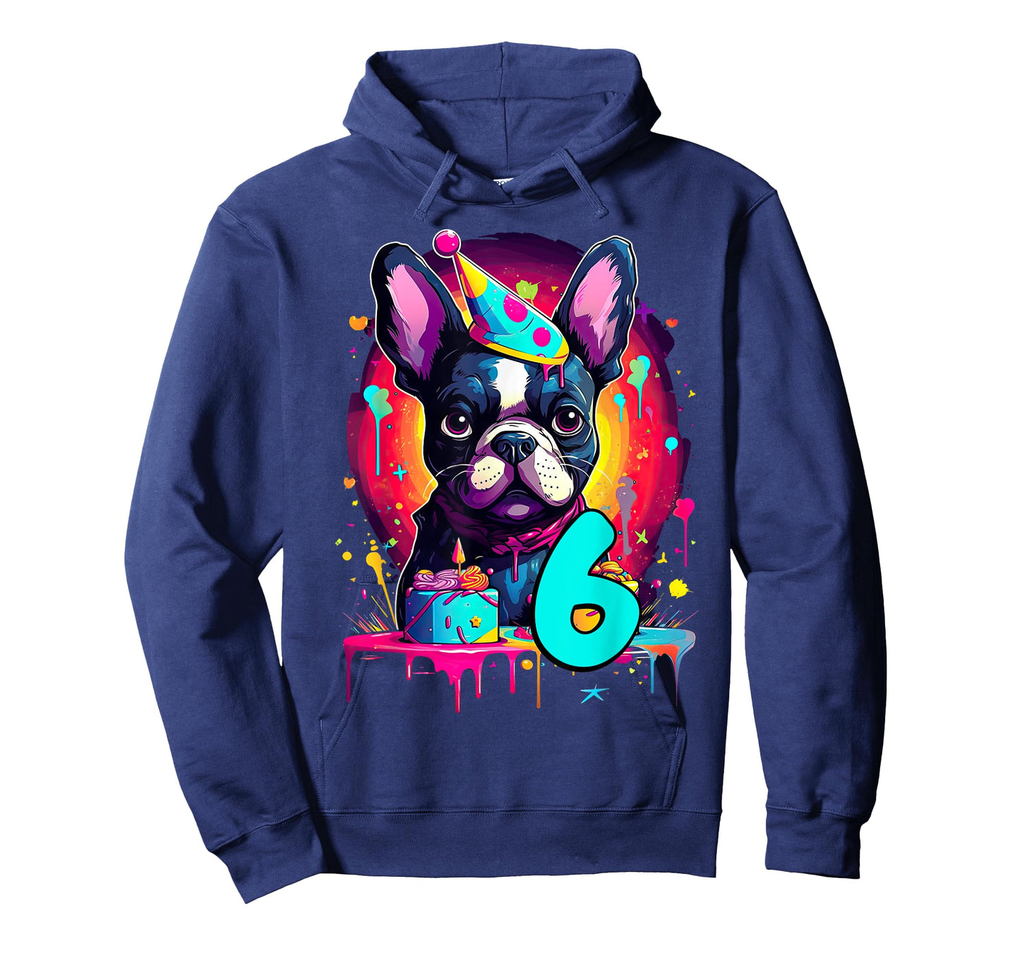 French Bulldog Dog 6th Birthday Themed Party 6 Years Old Men Women Kids T-Shirt