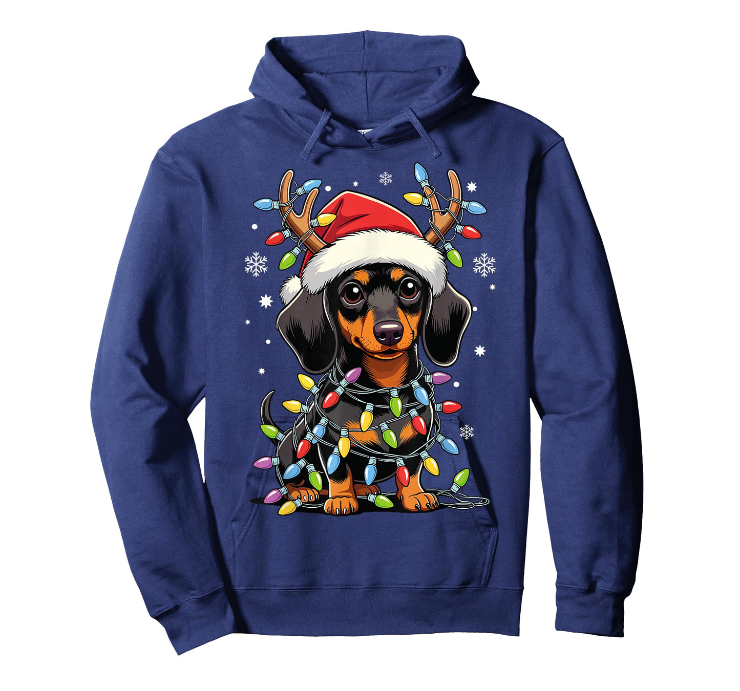 Funny Dachshund Christmas Lights Santa Hat Xmas T-Shirt
