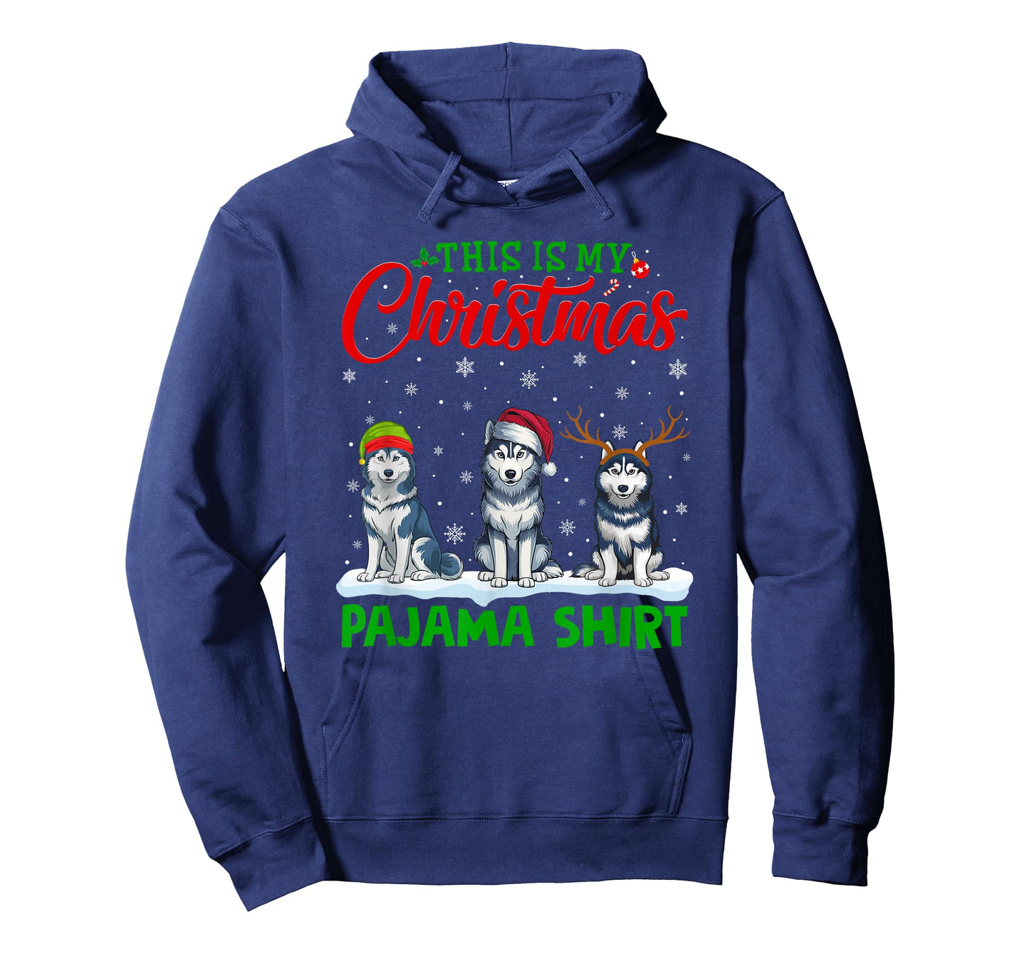 Xmas Santa Hat Reindeer Siberian Husky Dog Christmas Pajama T-Shirt