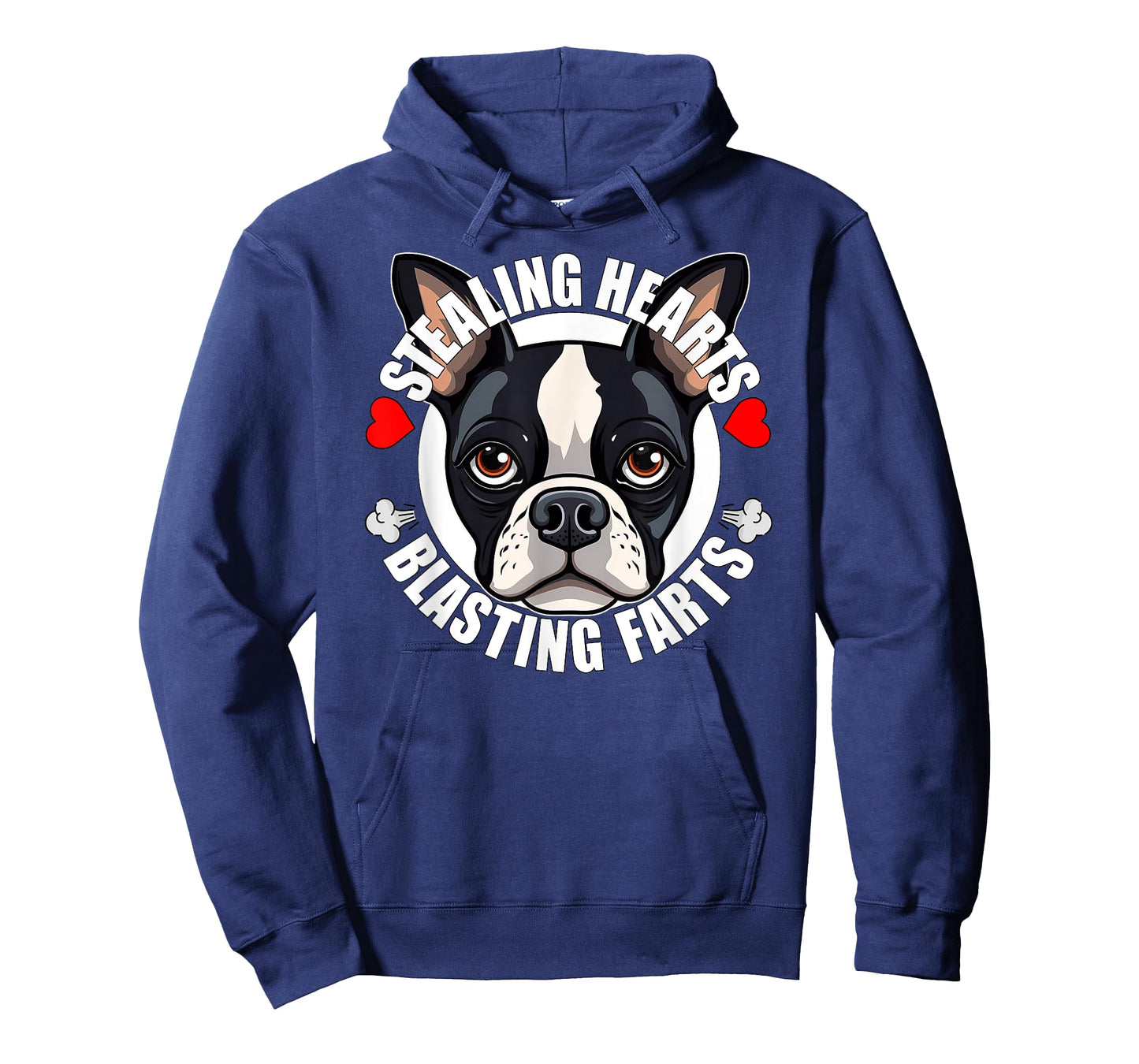 Funny Boston Terrier Stealing Hearts Blasting Farts Cute Dog Men Women Girls Kids T-Shirt