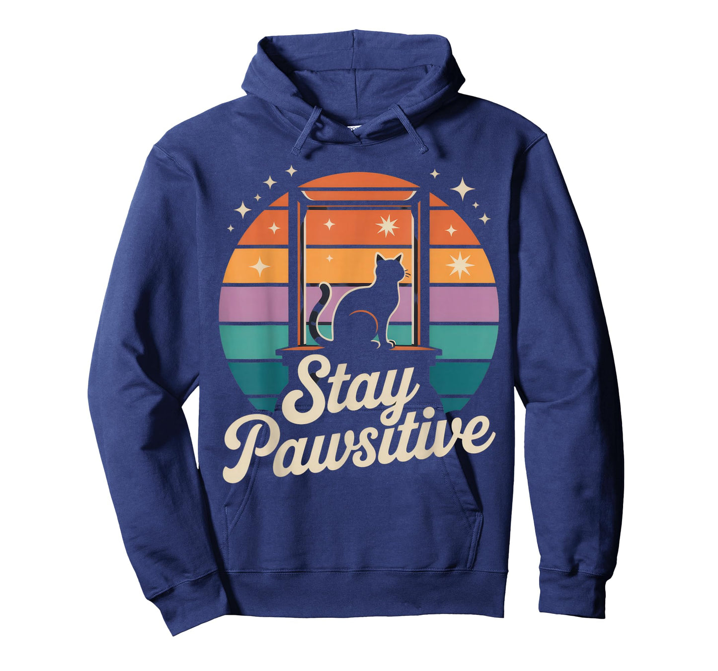Stay Pawsitive Cat Silhouette Retro Sunset Outfit T-Shirt