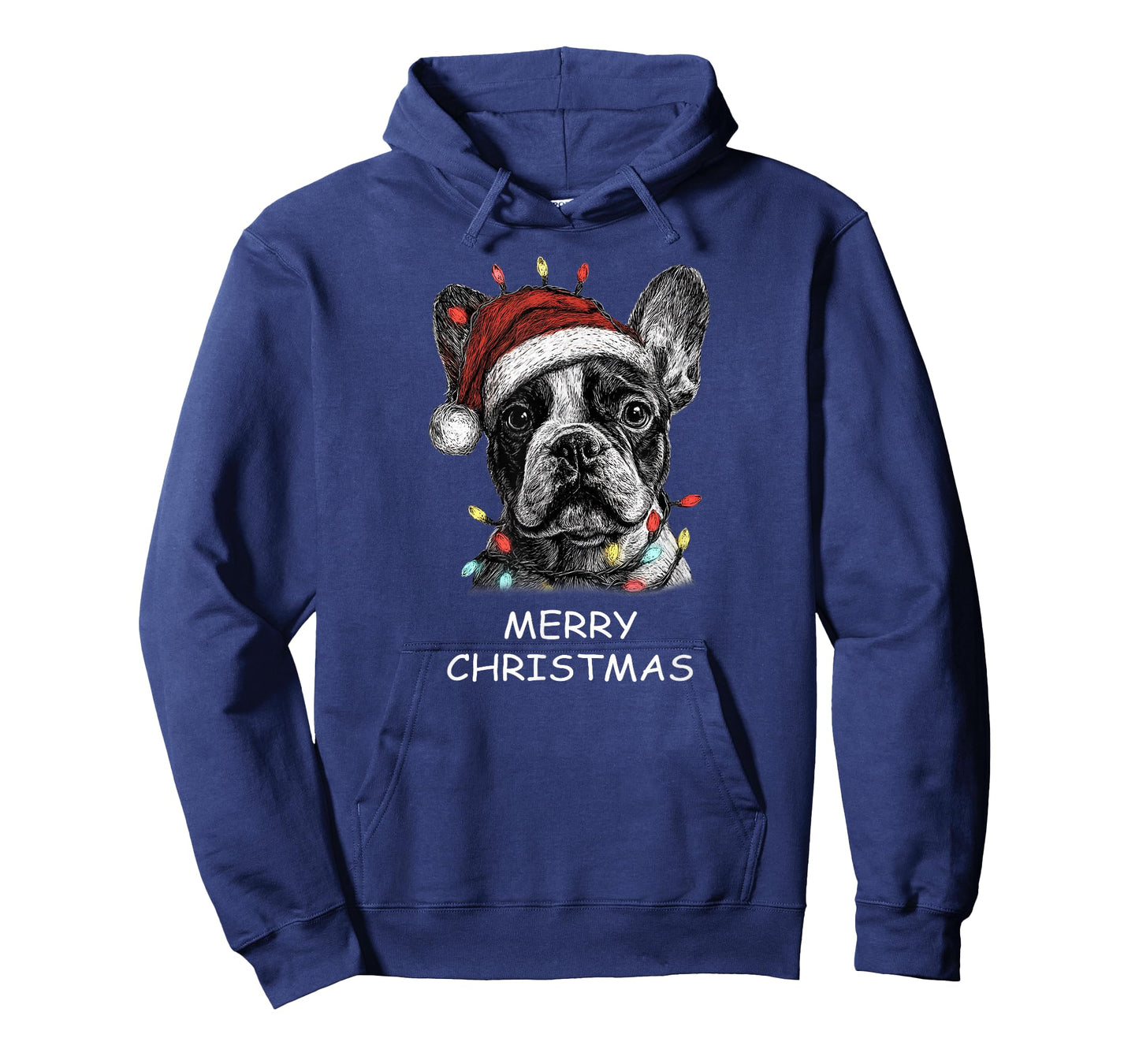 Funny French Bulldog Dog Santa Hat Xmas Lights Christmas T-Shirt