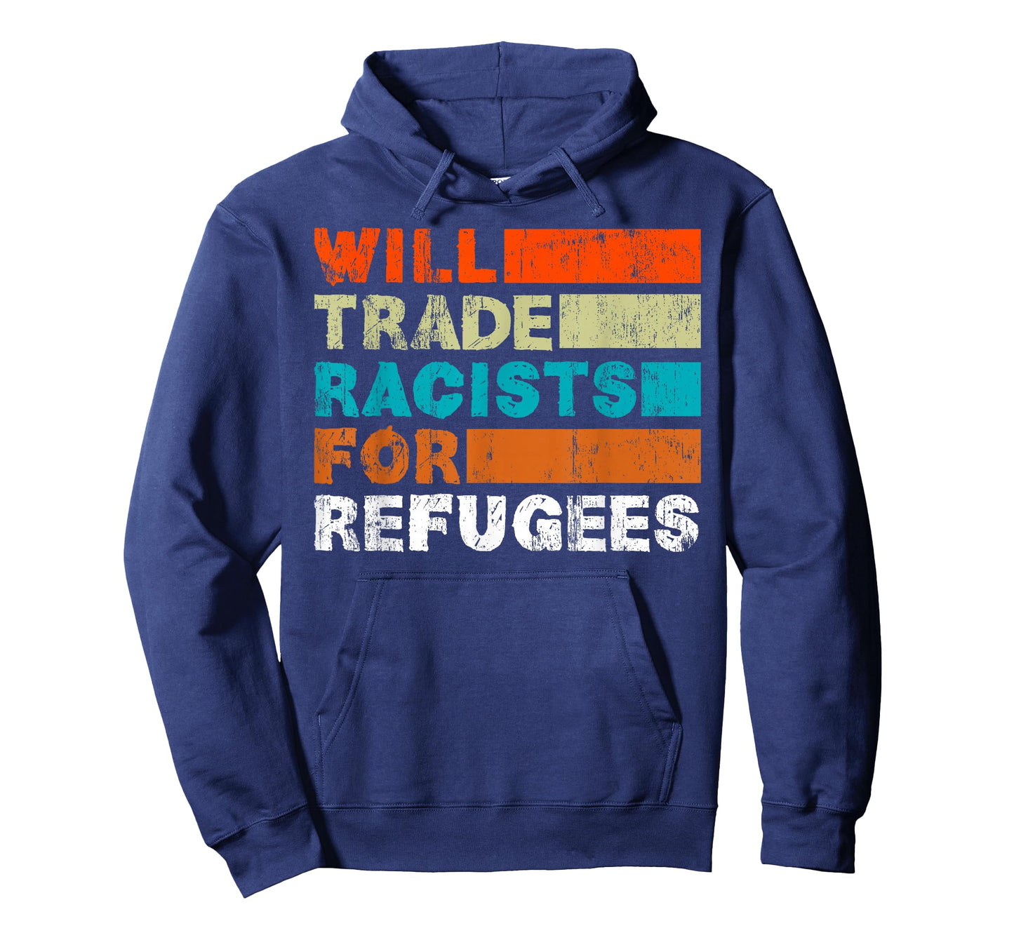 Refugees Apparels Unisex-Adults Black Modern Classic Crew Neck Short Sleeve T-Shirt - Will Trade Racists For Refugees - Welcome Refugees T-Shirt