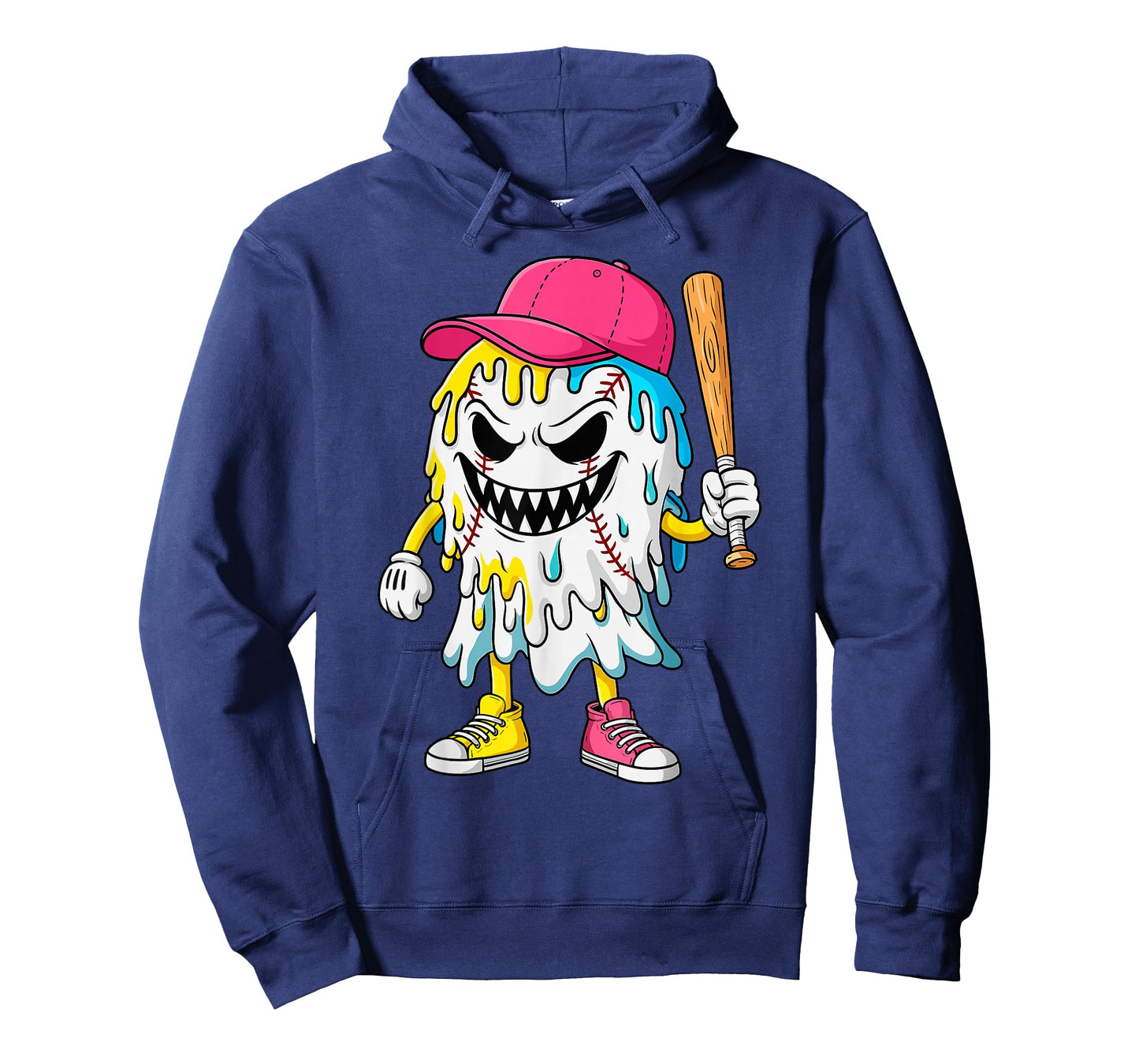 Ice Cream Drip Ghost Baseball Lovers Baseball Drip Halloween T-Shirt
