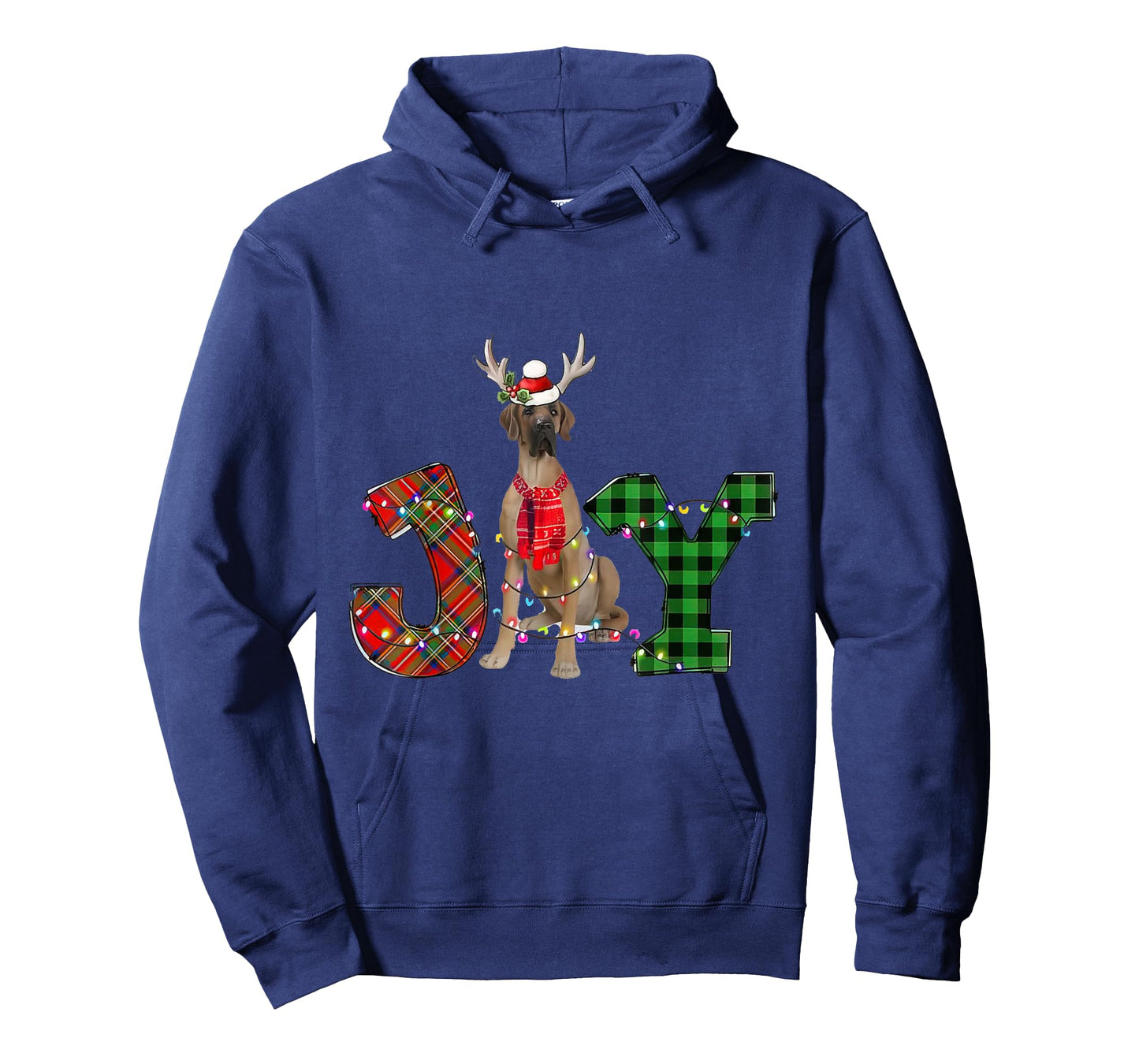 Joy Christmas Lights Fawn Great Dane Dog Santa Hat Pajama T-Shirt