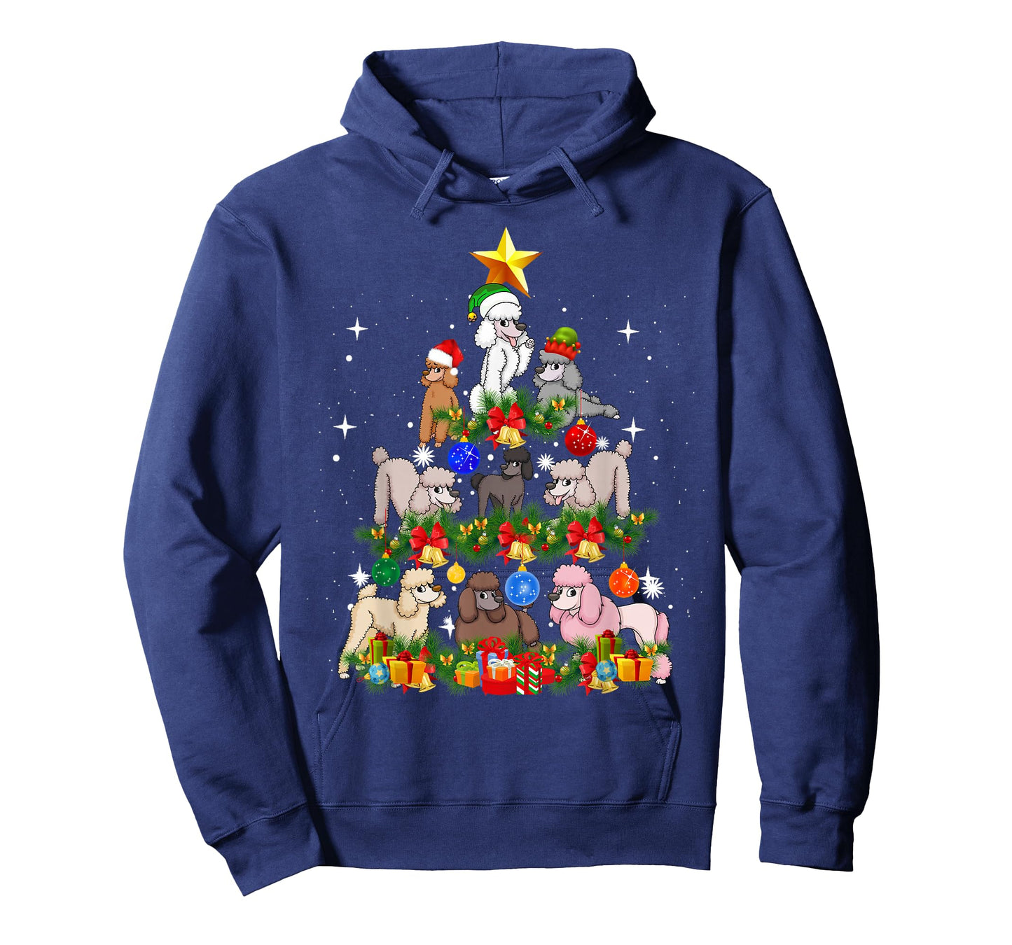 Funny Poodle Christmas Tree Santa Hat Xmas Holiday Costume Men Women Kids T-Shirt