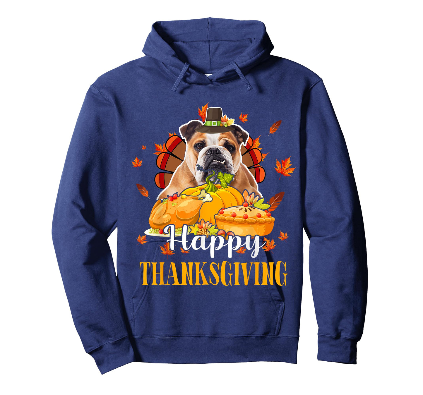 Happy Thanksgiving Turkey Bulldog Wearing Hat Fall Pumpkins T-Shirt