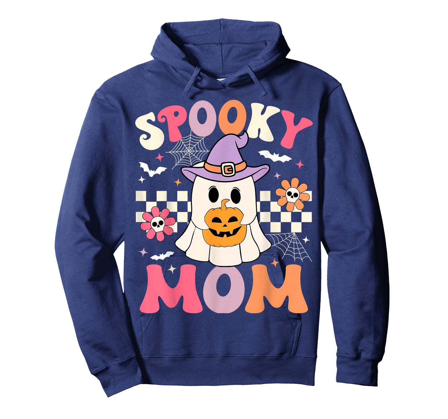 Groovy Spooky Mom Retro Ghost Holding Pumpkin Halloween T-Shirt