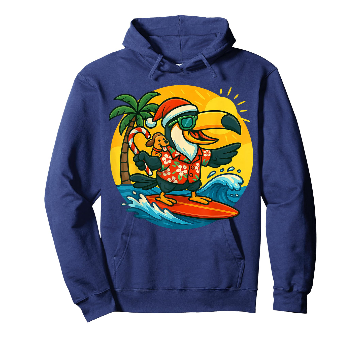 Surfing Santa Toucan and funny dog Tropical Christmas Fun T-Shirt