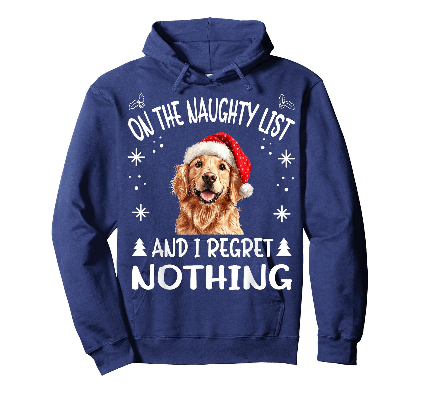 Cute Golden Retriever Dog Christmas On The Naughty List and T-Shirt