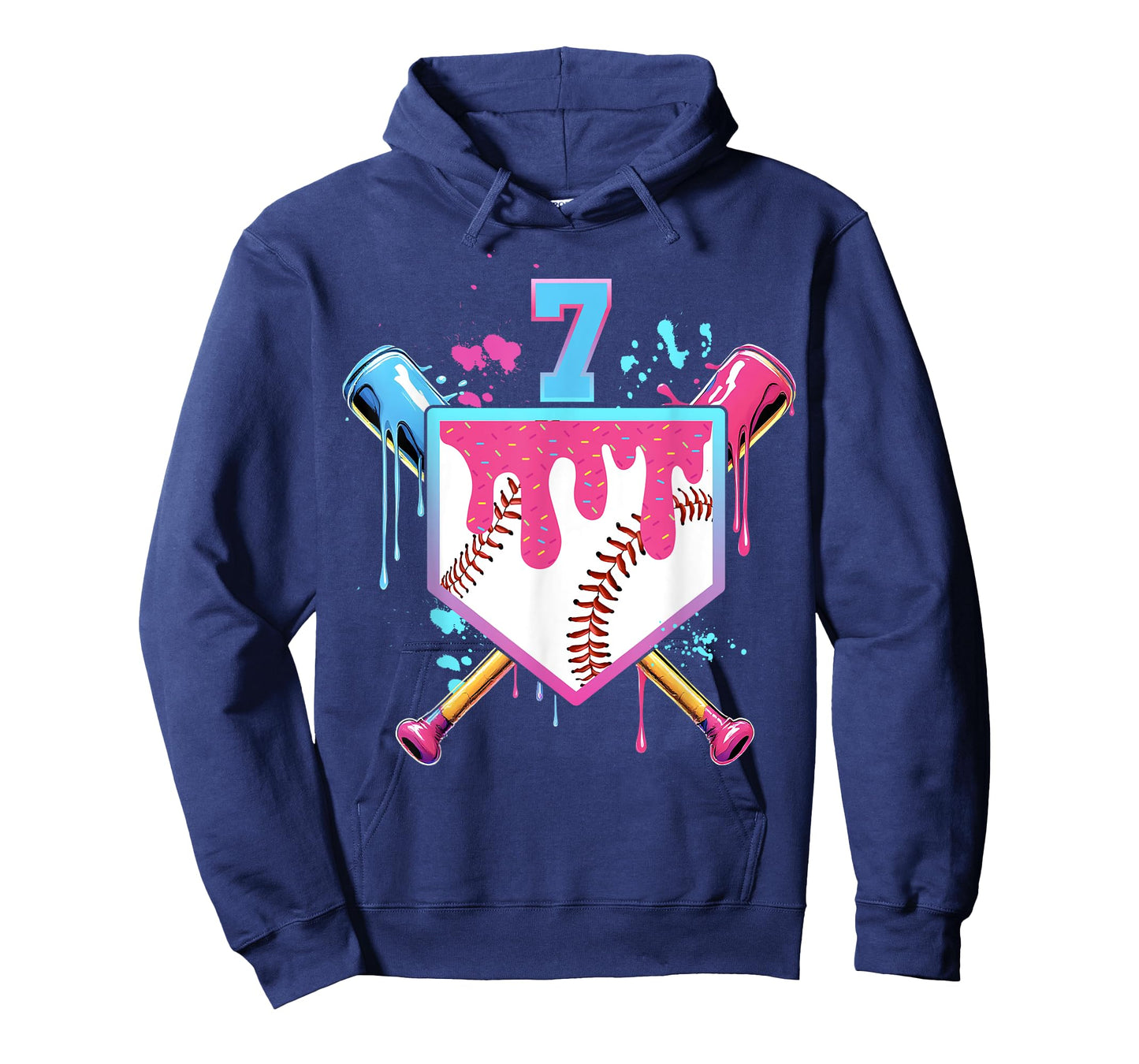 Baseball 7 Year Old Ice Cream Drip 7th Birthday Boy Number 7 T-Shirt
