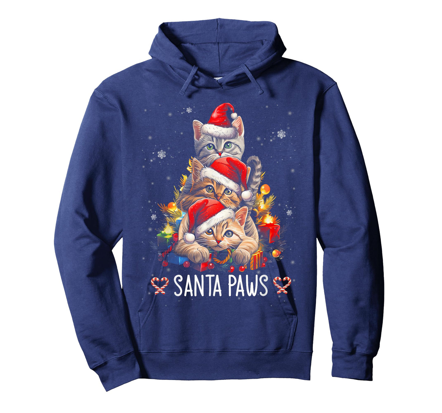 Santa Paw And Claw Santa Cat Christmas Tree Lights Cat Lover Men Women Kids T-Shirt