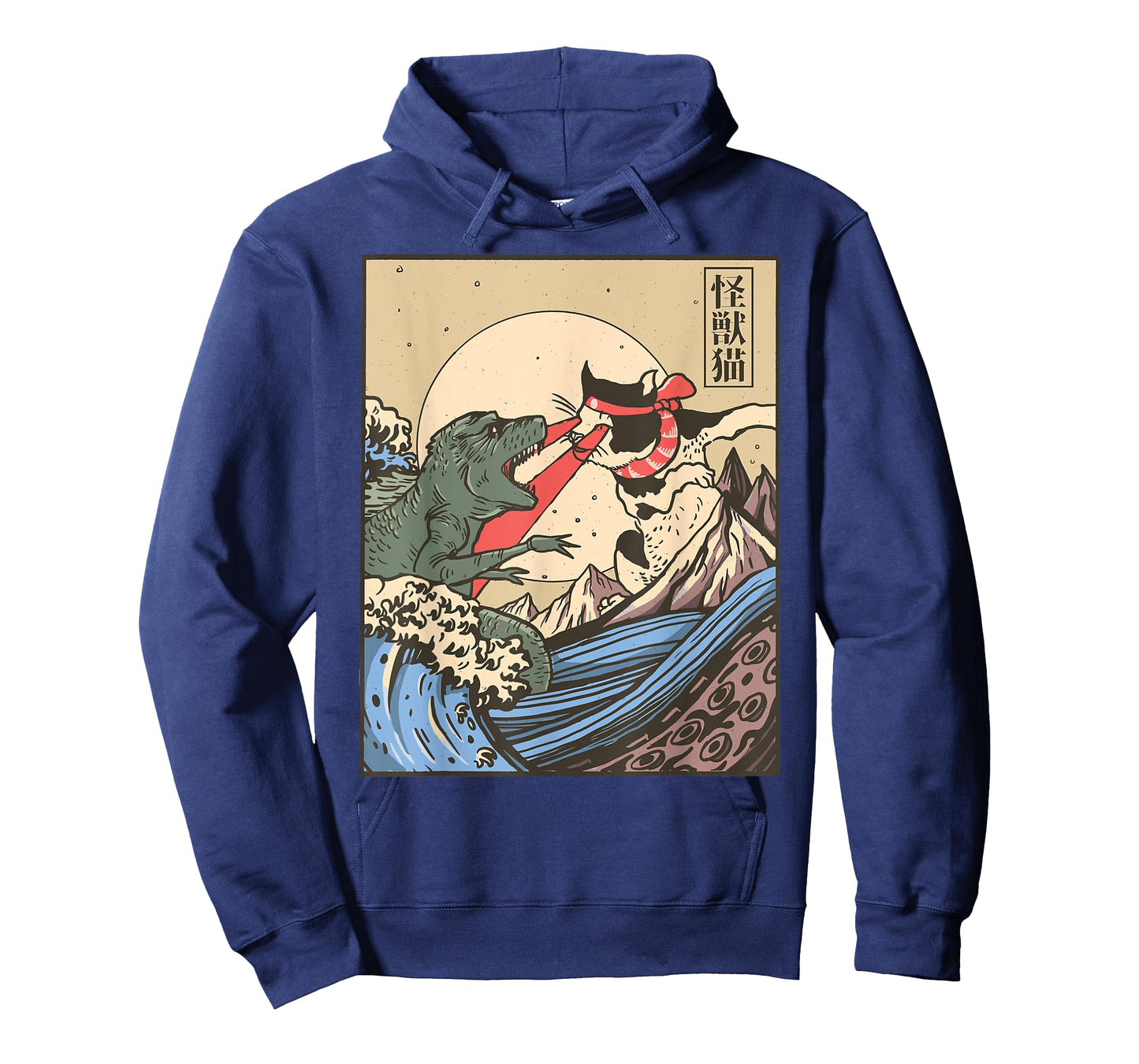 Vintage Cat Vs Monster Retro Japanese Great Wave Otaku Manga T-Shirt