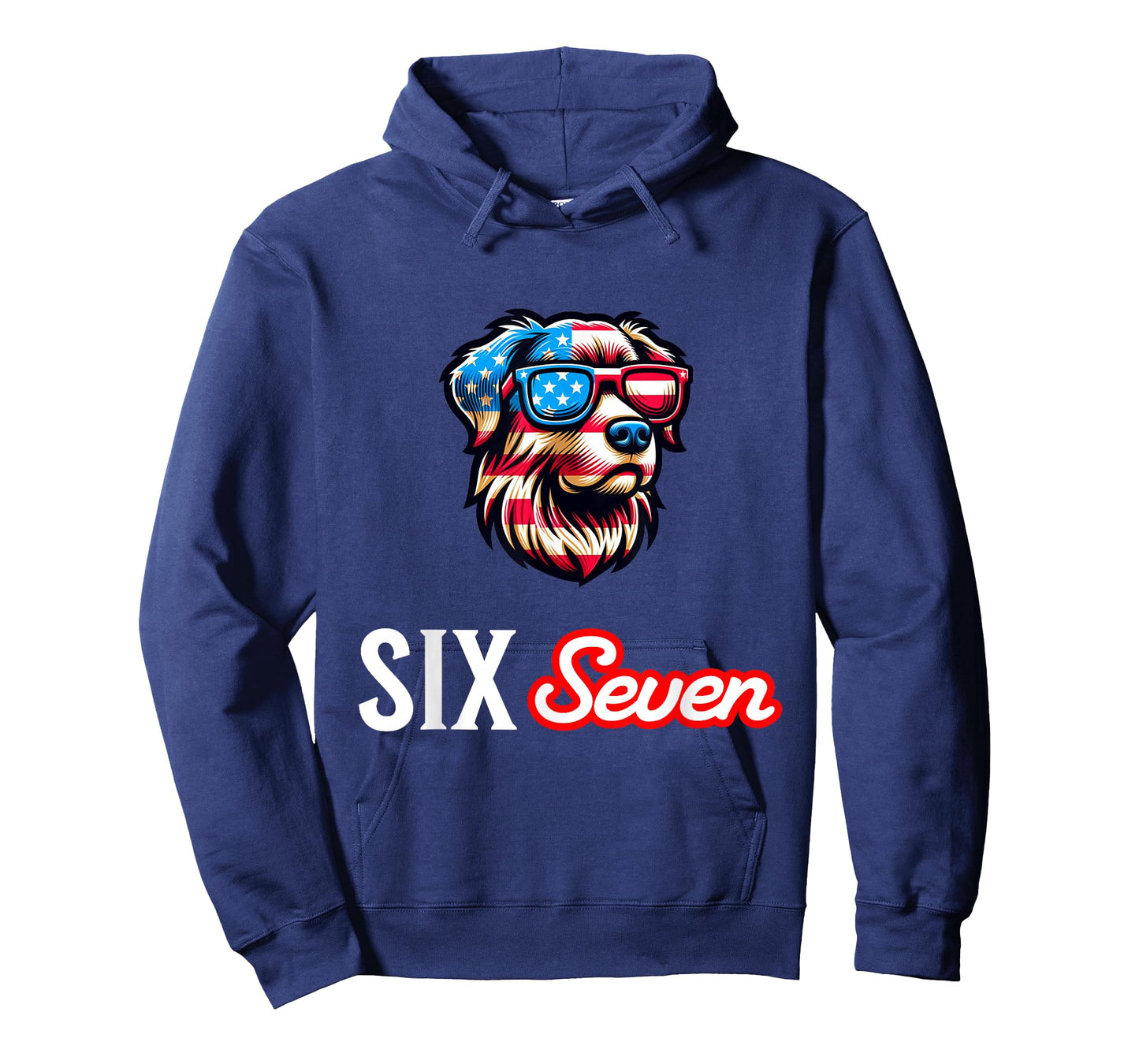 Six Seven Funny Patriotic Dog with USA Flag Glasses 6 7 Meme T-Shirt