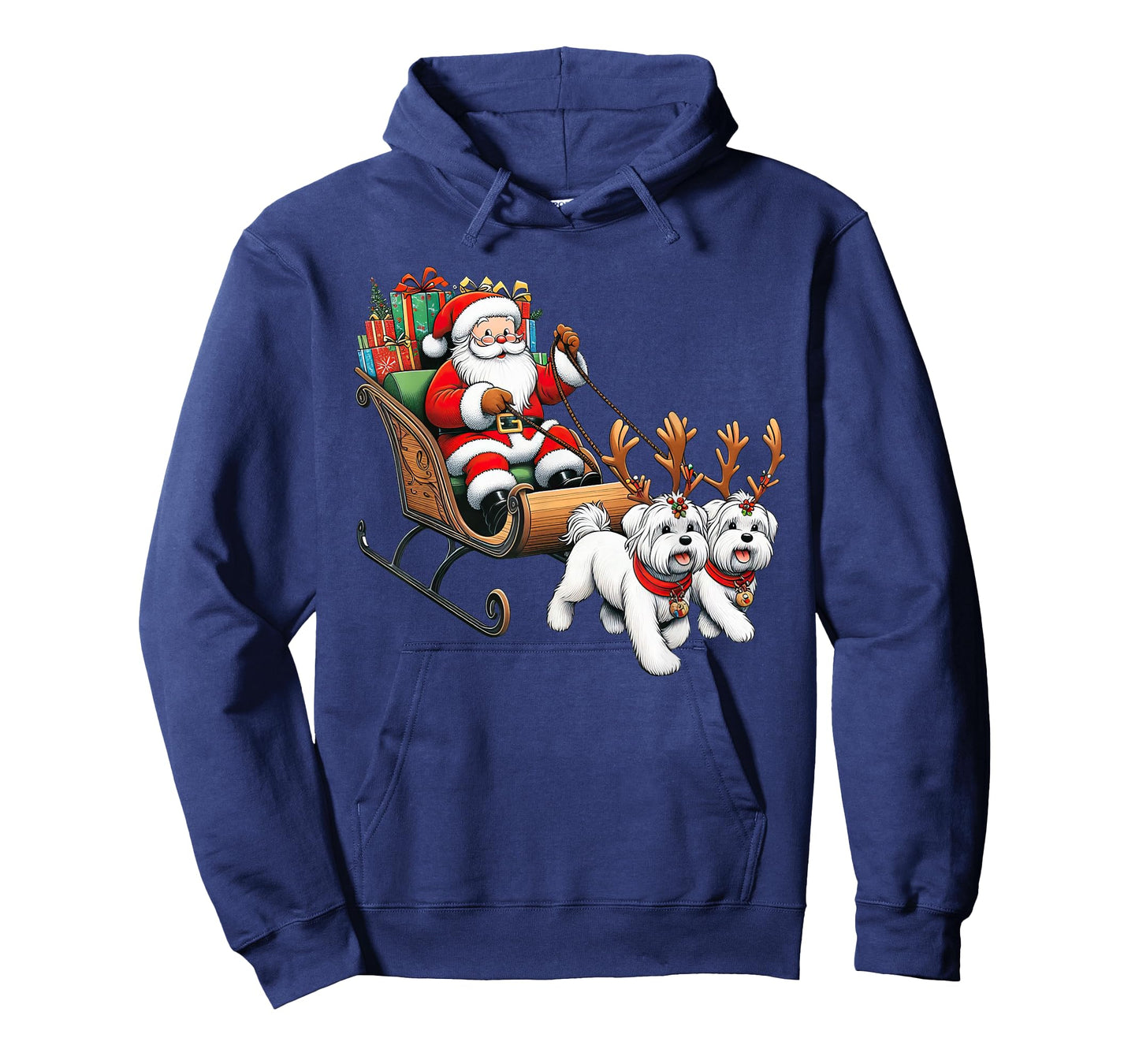 Santa Sleigh Maltese Reindeer Christmas Womens Mens Kids T-Shirt