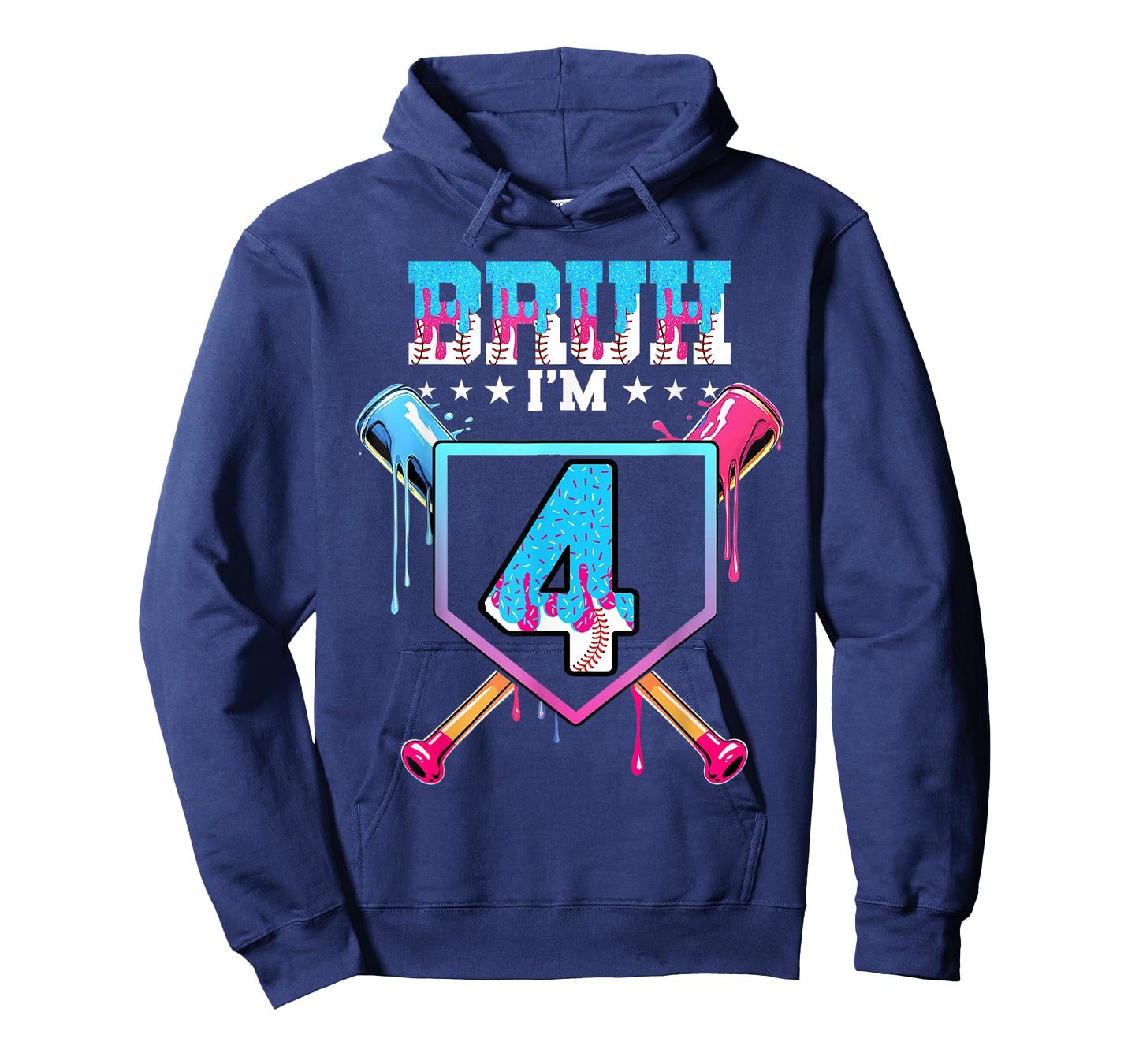 Bruh 4th Birthday Boy Baseball Ice Cream Drip 4 Year Old Boy T-Shirt