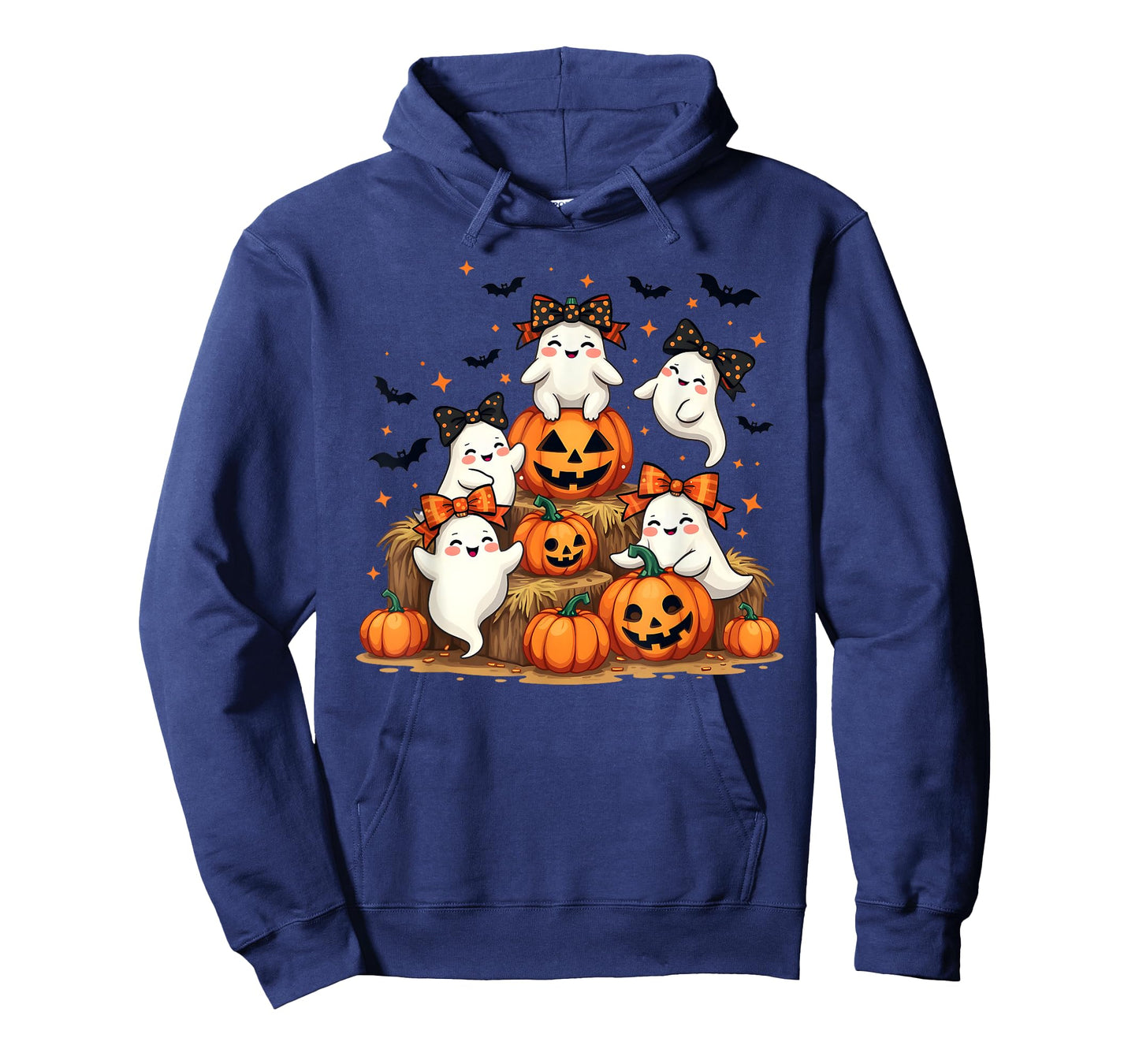 Cute Ghosts in Coquette Bows, with Bats and Pumpkins T-Shirt