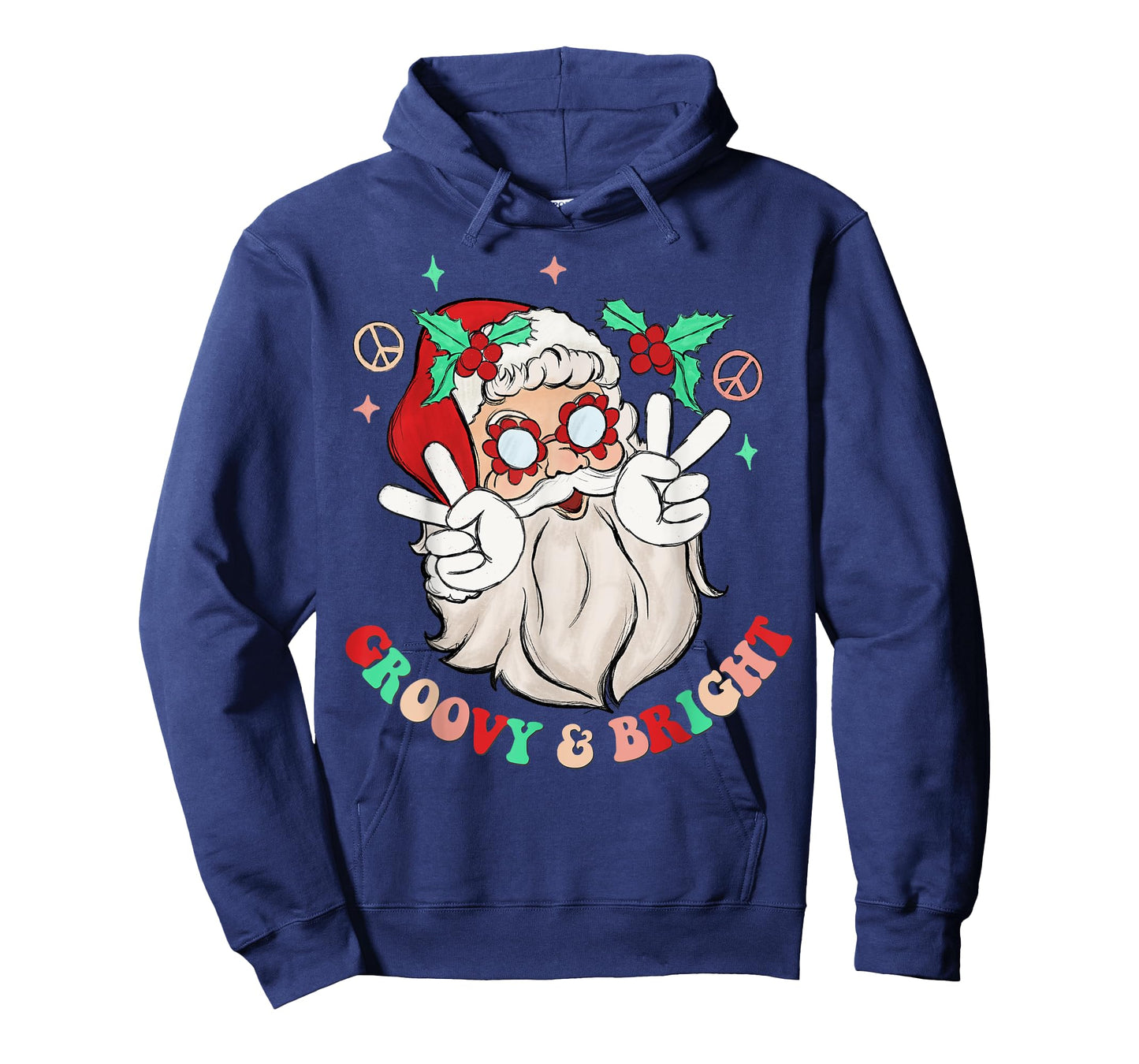 Hippie Santa Groovy Peace Sign Funny Merry Christmas Womens T-Shirt
