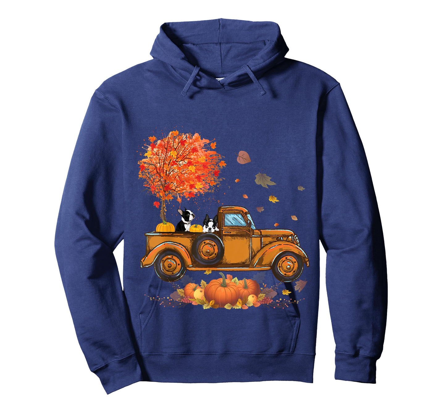 Boston Terrier Pumpkins Truck Autumn Leaf Fall thanksgiving T-Shirt