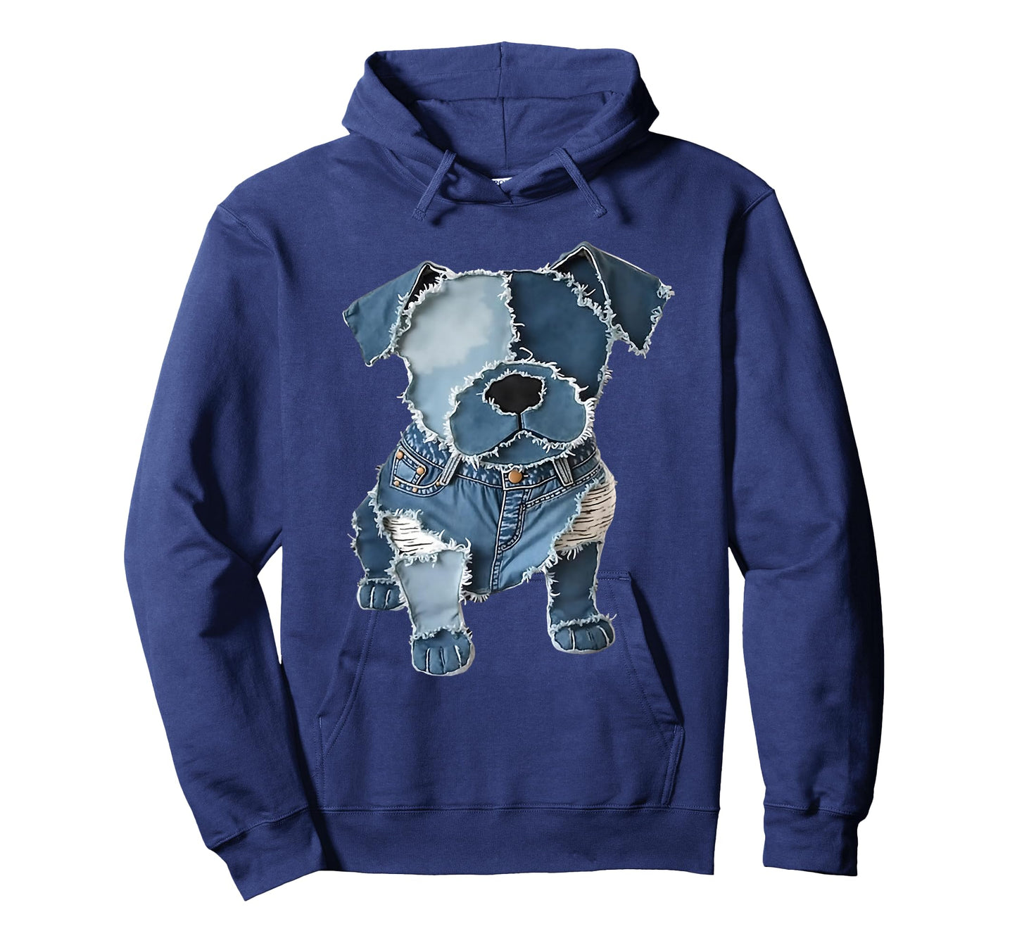 Retro Funny Denim Patch Animal Dog Print T-Shirt