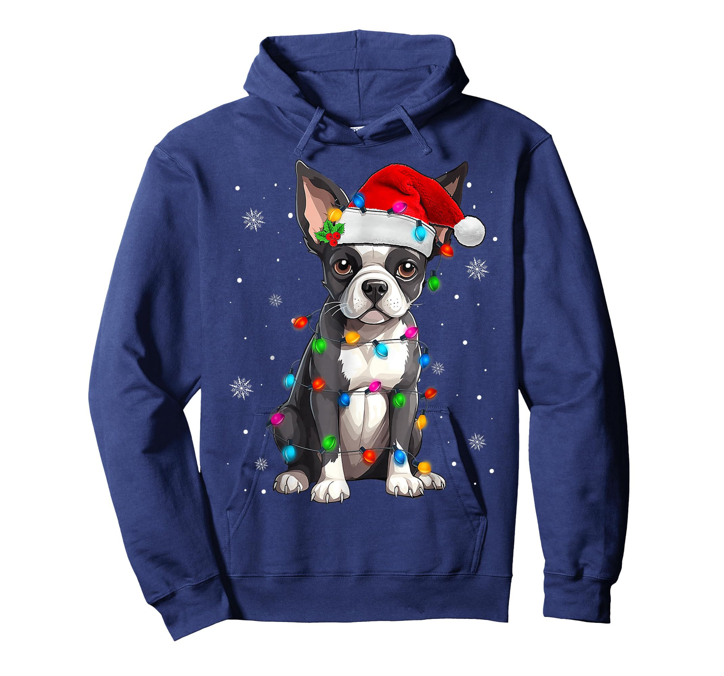 Boston Terrier Christmas Santa Hat Tree Lights Pajama T-Shirt