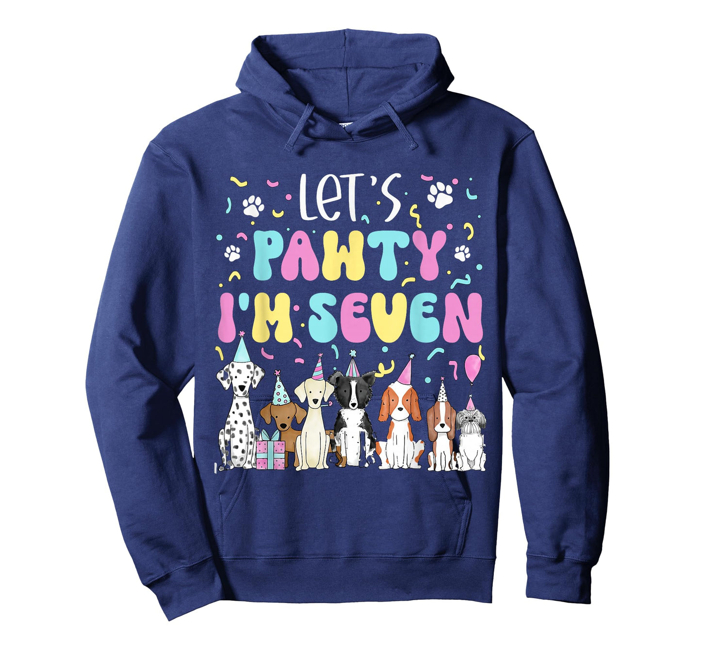 Kids Lets Pawty I'm Seven Pet Puppy Dog Theme Birthday Party T-Shirt