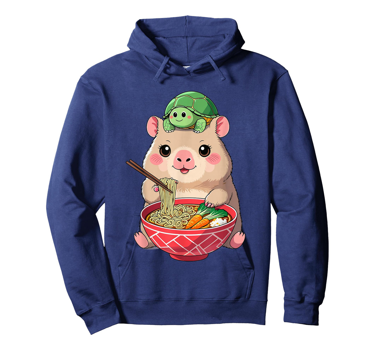 Cute Kawaii Capybara Eating Noodles with Turtle on Head T-Shirt