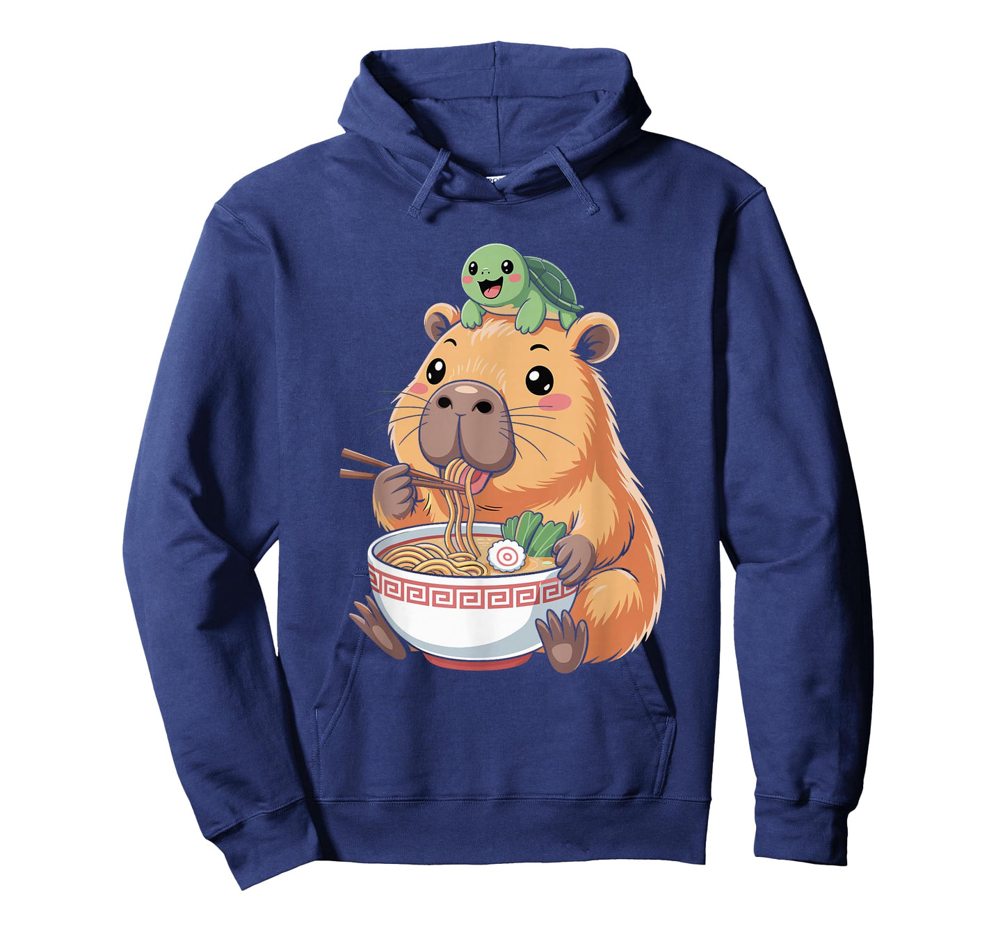 Cute Kawaii Capybara Eating Noodles with Turtle on Head T-Shirt