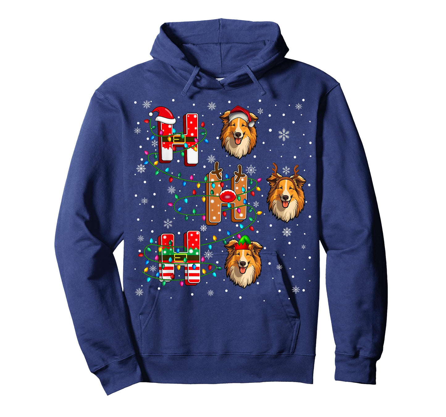 Ho Ho Ho Santa Reindeer Elf Matching Rough Collie Dog Xmas T-Shirt