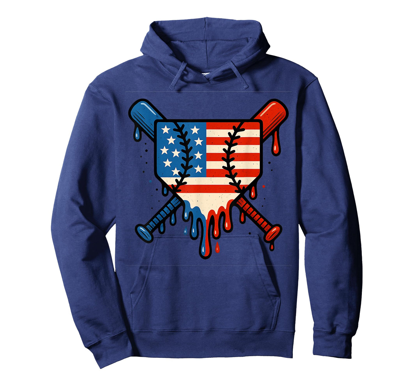 Baseball Home Plate Dripping Ice Cream Drip American Flag T-Shirt