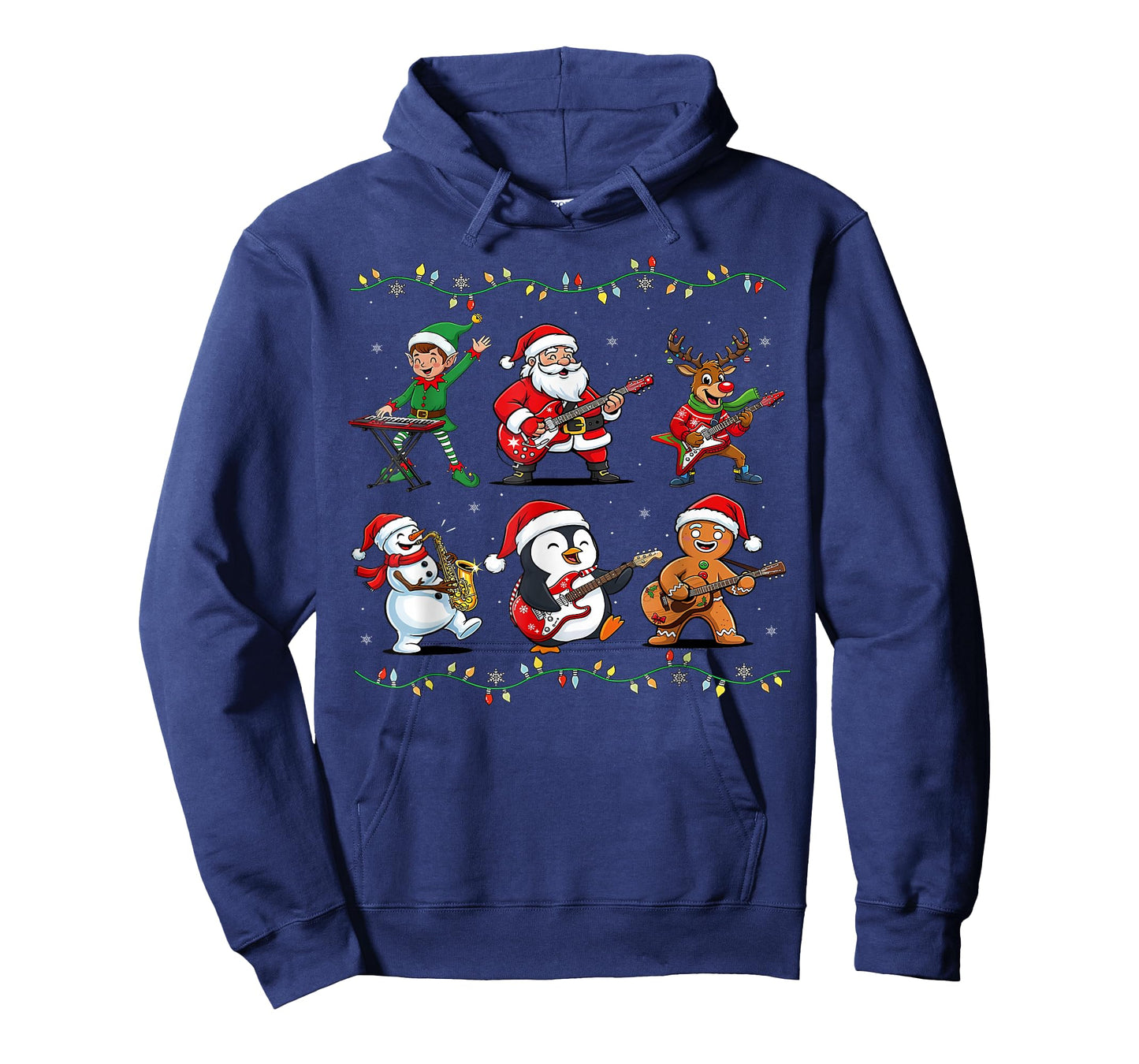 Christmas Band Santa Elf Reindeer Guitar Rock and Roll Music T-Shirt