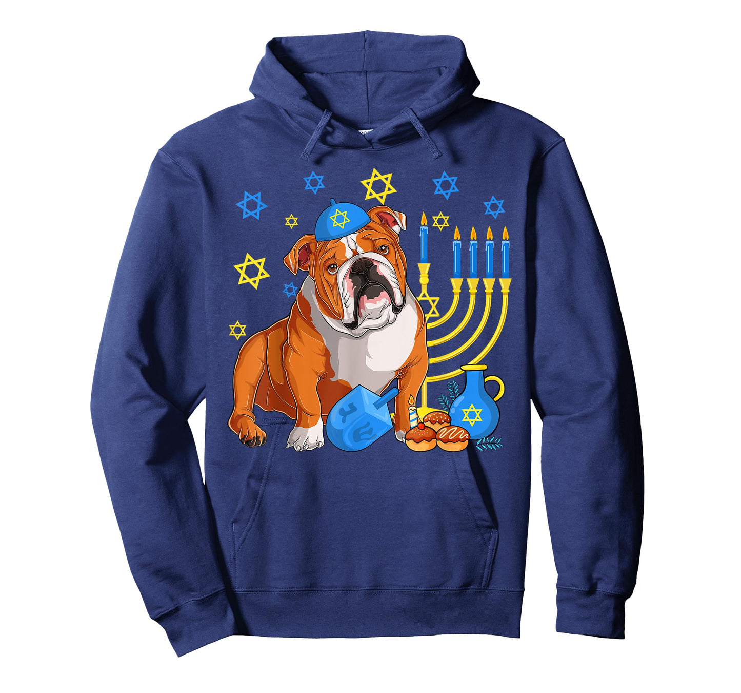 Jewish English Bulldog Dog Kippah Menorah Hanukkah Pajama T-Shirt