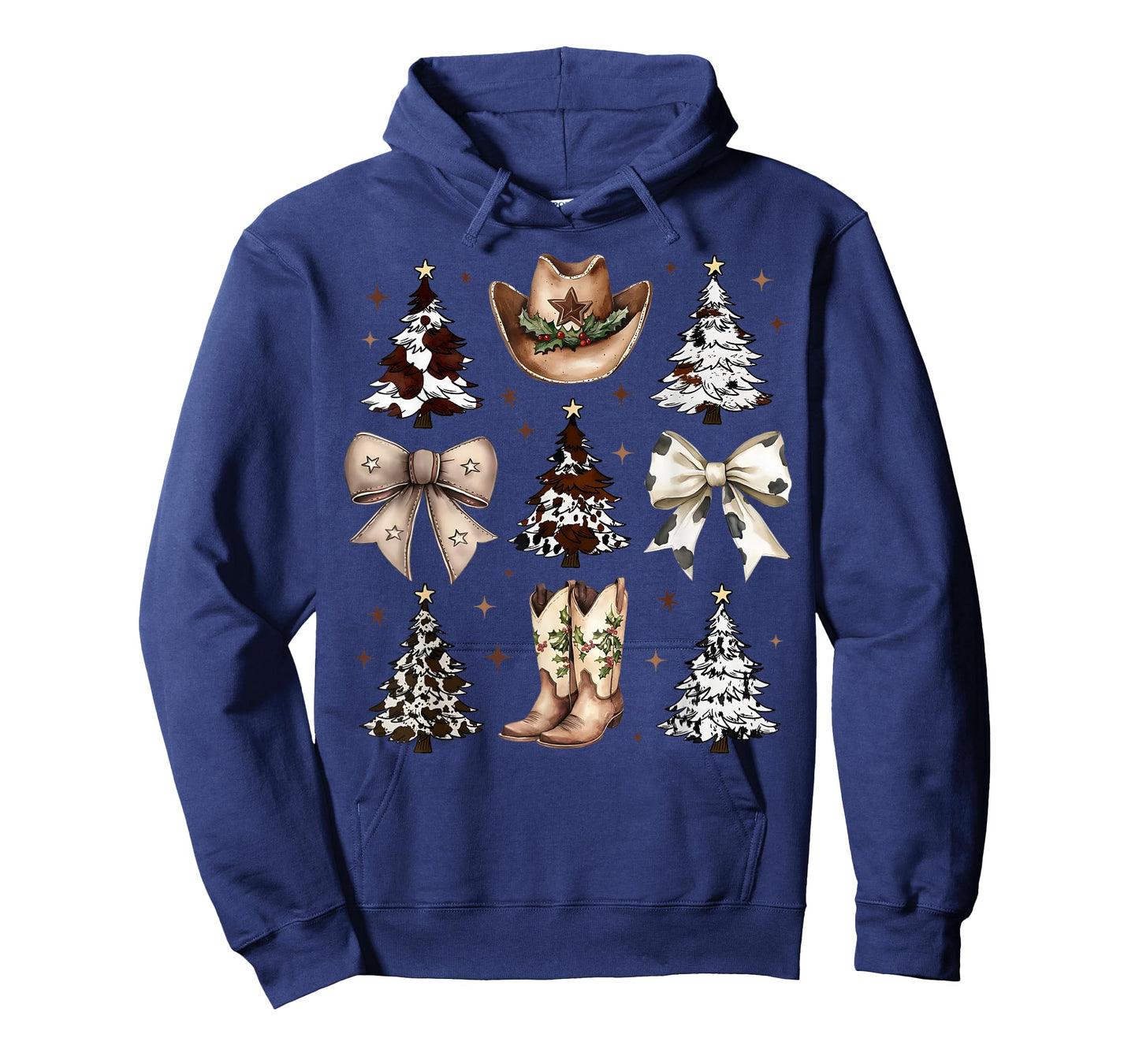 Western Country Cowboy Boots Hat Christmas Trees Cow Bows T-Shirt