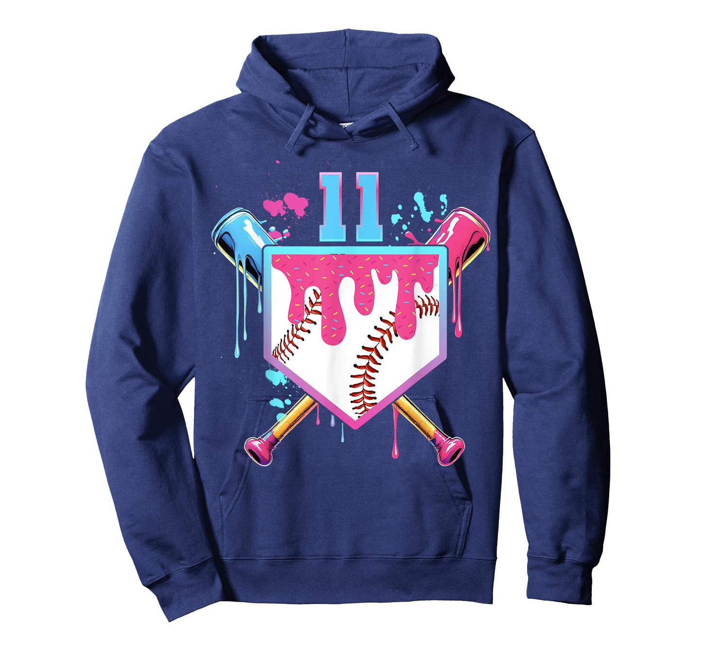 Baseball 11 Year Old Ice Cream Drip 11th Birthday Number 11 T-Shirt
