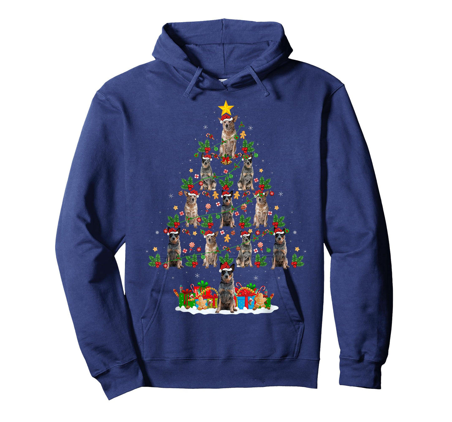 Xmas Lights Santa Australian Cattle Dog Christmas Tree T-Shirt