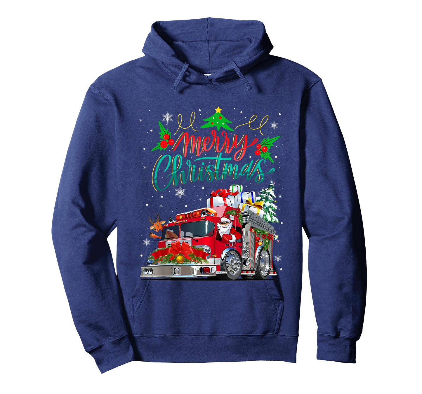 Firetruck Santa Sleigh Fireman Christmas Firefighter Xmas T-Shirt
