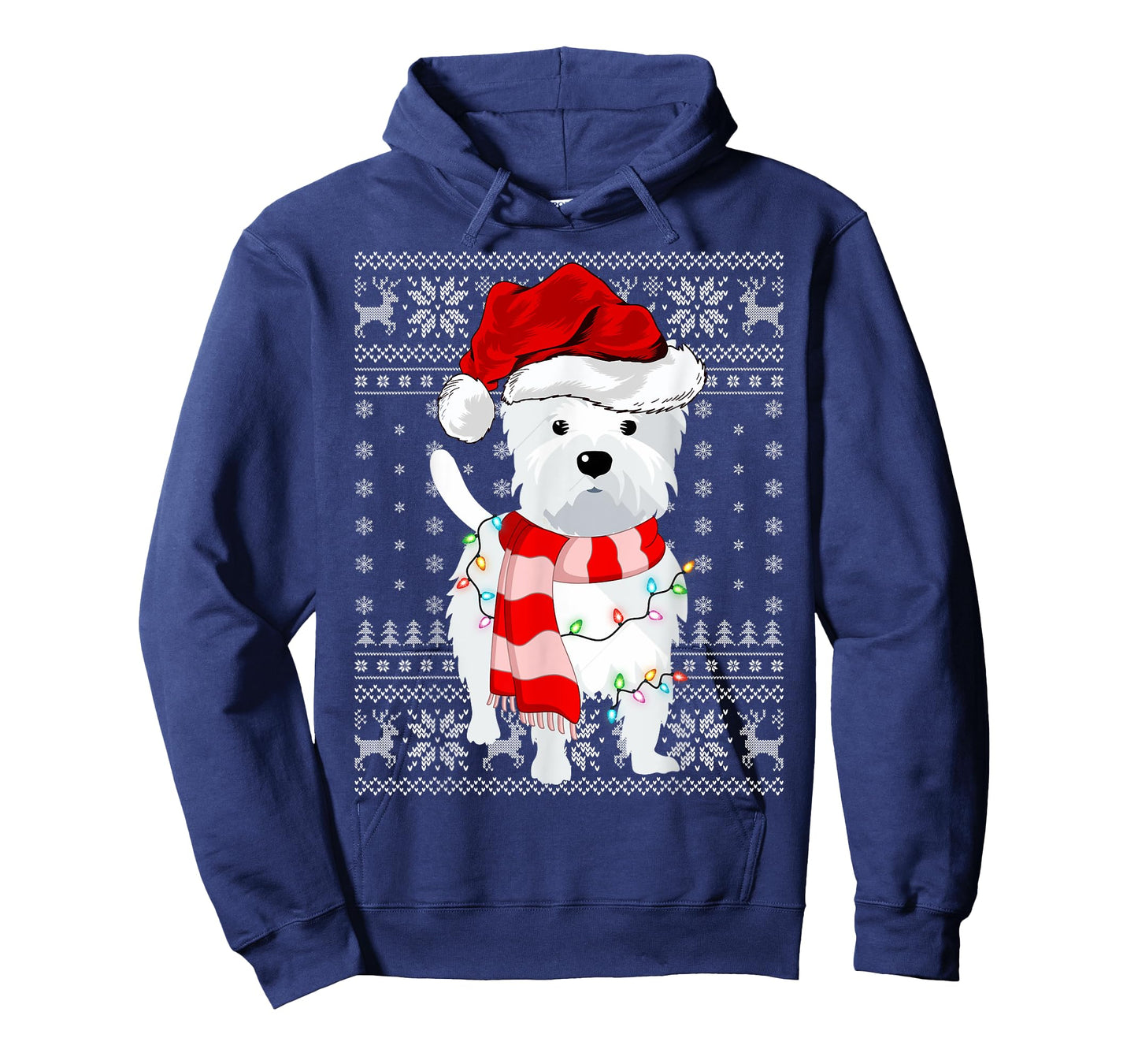 Ugly Sweater Xmas Lights Santa Hat Westie Dog Christmas Men Women Kids T-Shirt