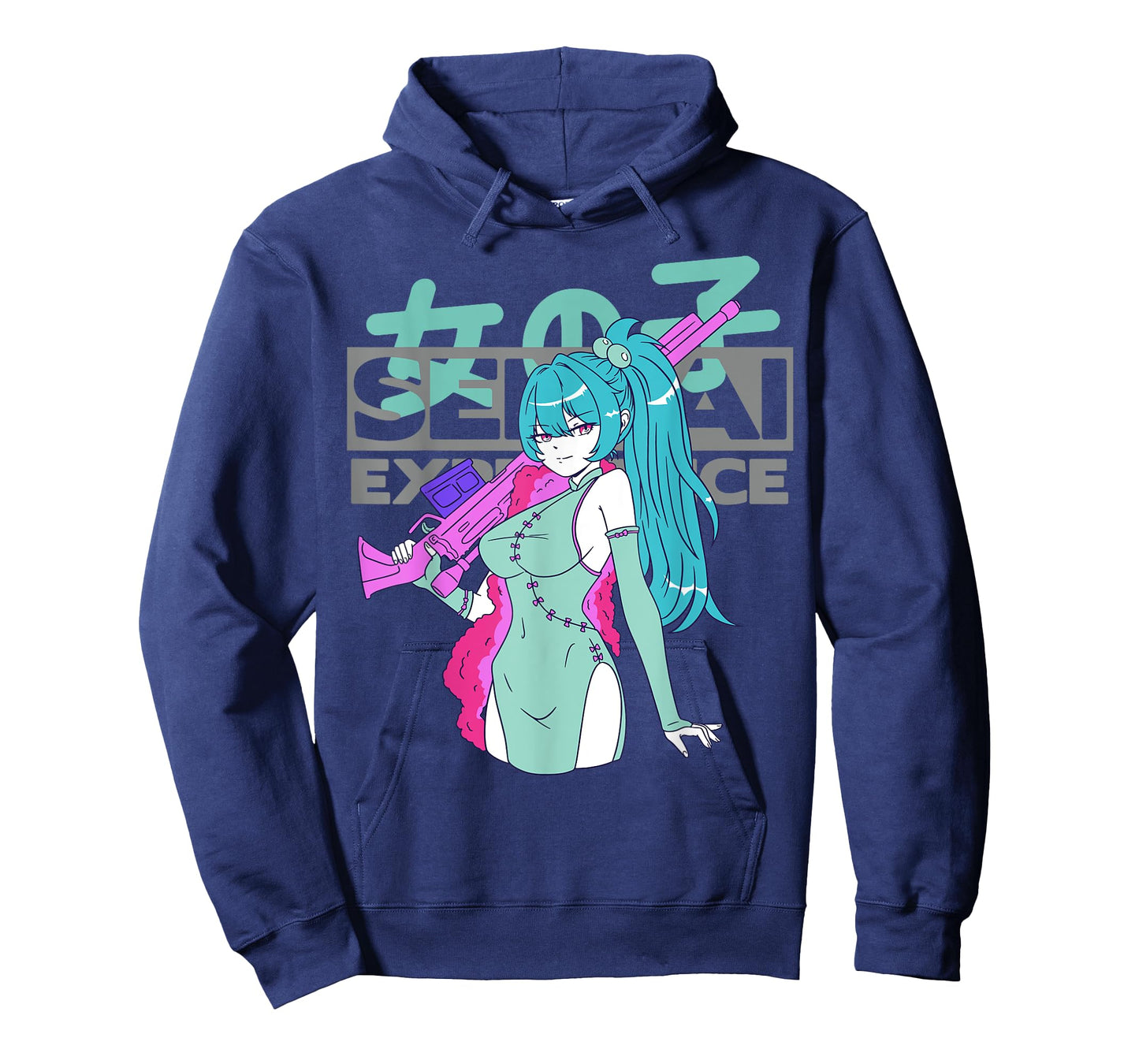 Sexy Waifu Anime Girl with Sniper Rifle and Blue Hair Senpai T-Shirt