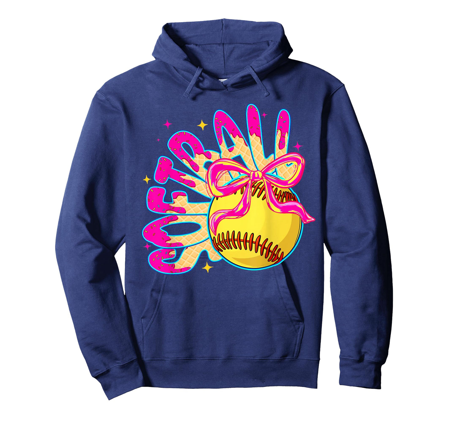 Softball Ice Cream Drip Coquette Bow Girl Softball Mama T-Shirt