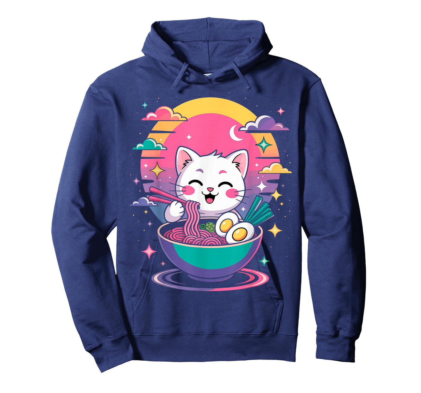 Cute Cat & Ramen Anime Noodle Tee Japanese Kawaii Retro T-Shirt