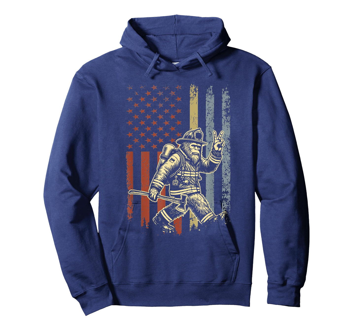 Retro American Flag Bigfoot Firefighter Sasquatch Fireman T-Shirt