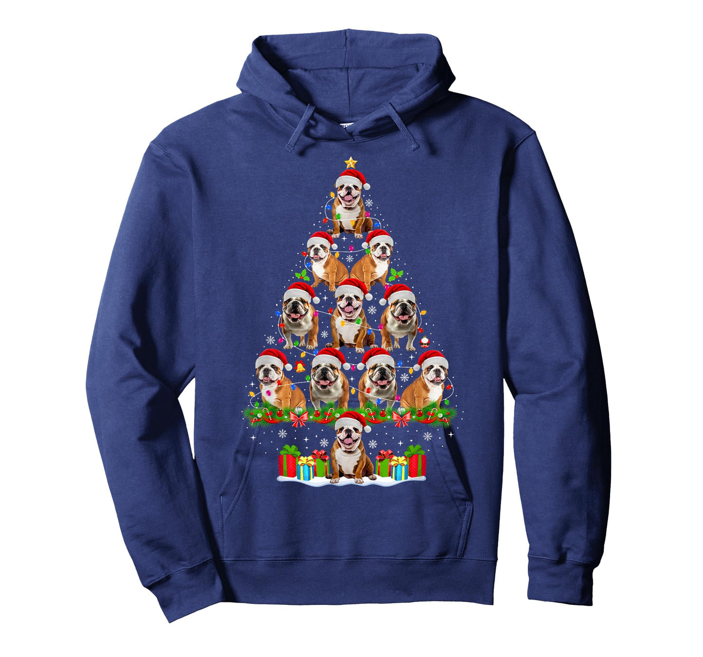 English Bulldog Dog Christmas Tree Lights Funny Xmas Pajamas T-Shirt