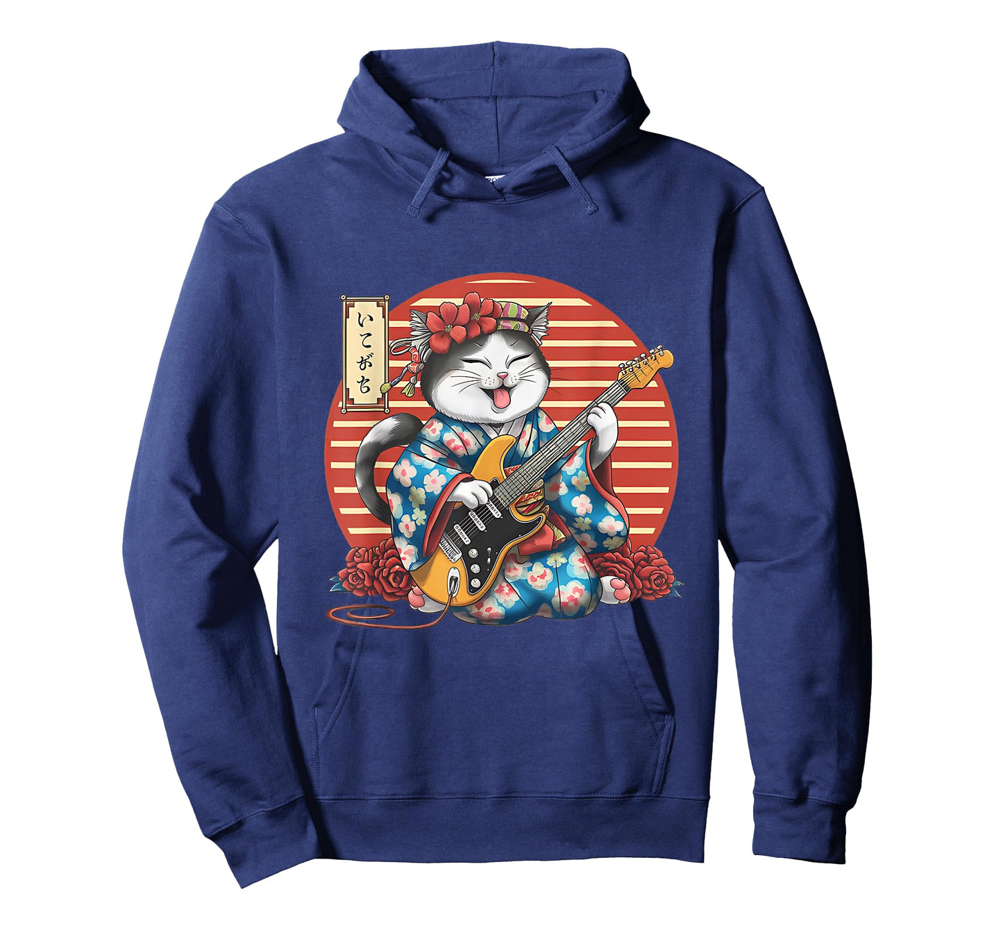 Japanese Samurai Cat Guitar Kawaii Kimono Manga T-Shirt